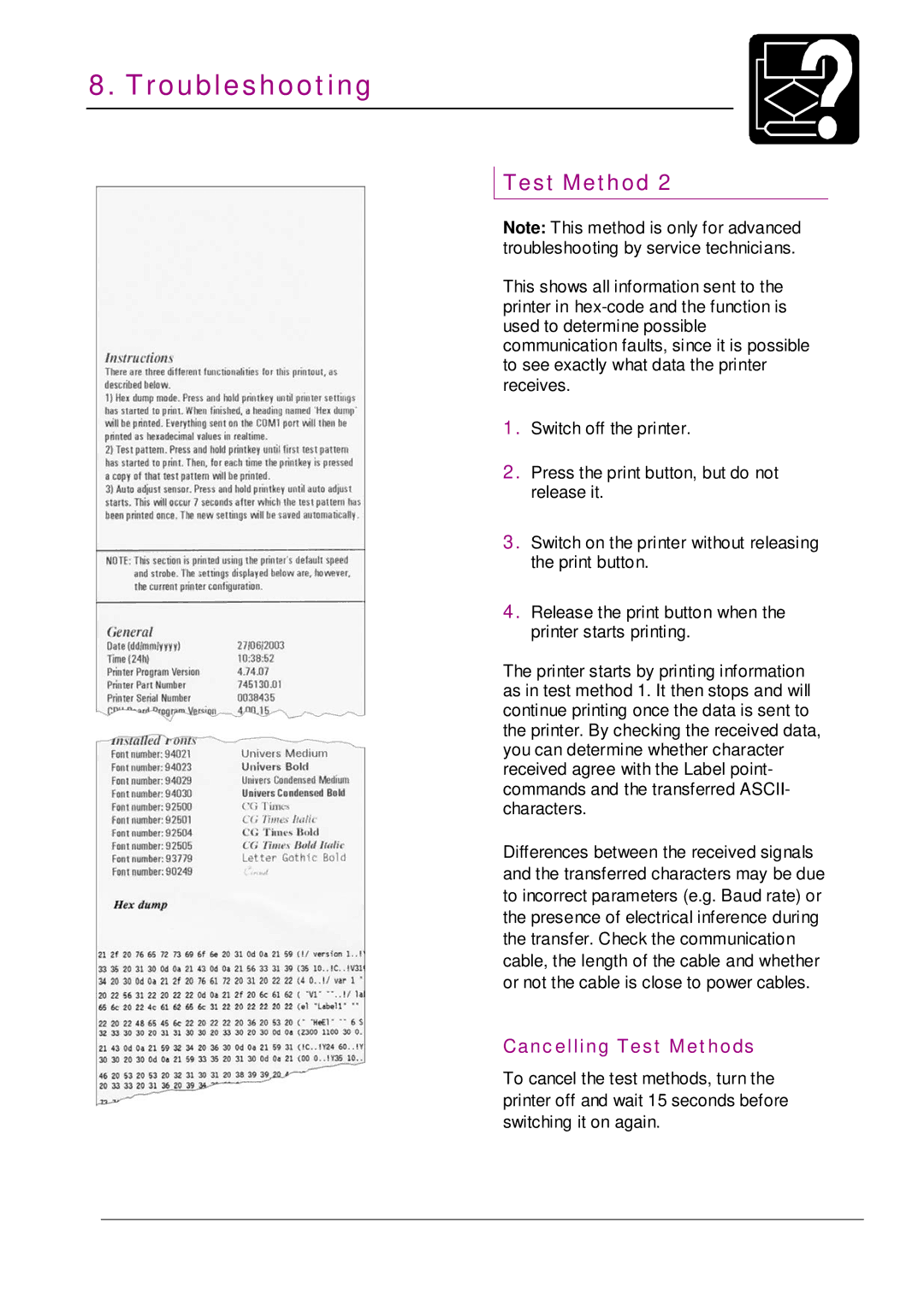 Datamax MP NOVA4 DT user manual Cancelling Test Methods 