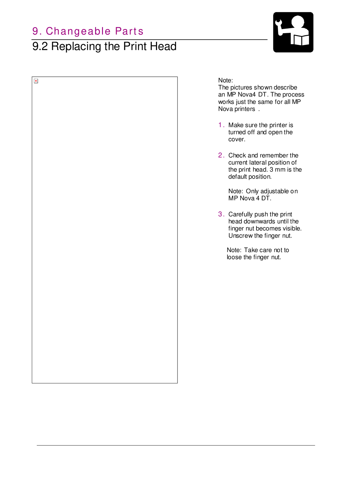 Datamax MP NOVA4 DT user manual Replacing the Print Head 