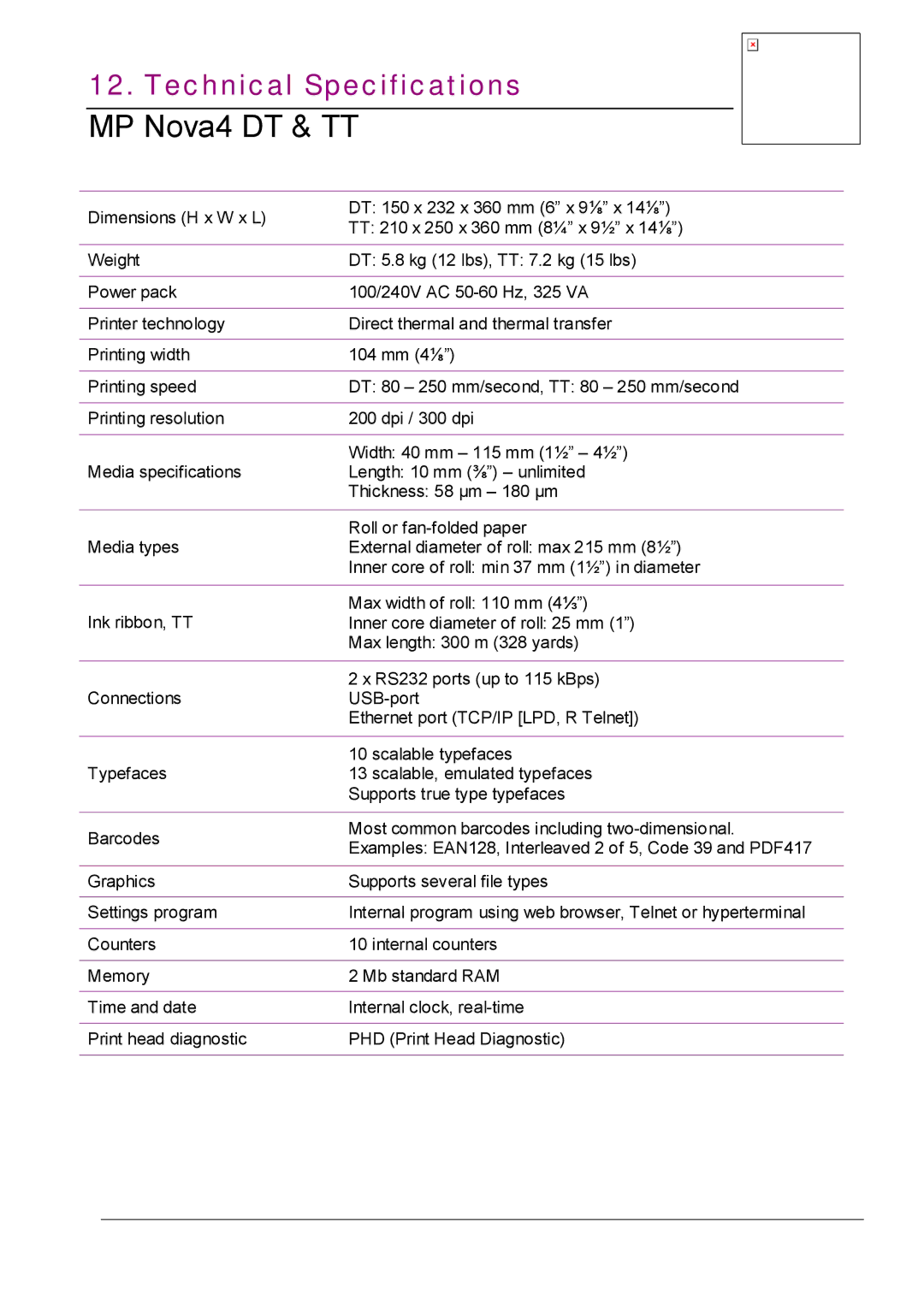 Datamax MP NOVA4 DT user manual MP Nova4 DT & TT 