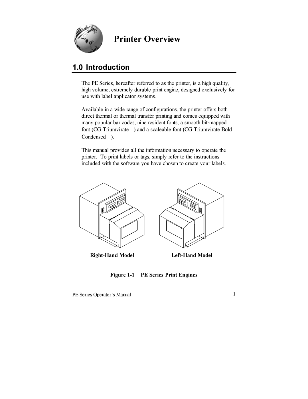 Datamax PE manual Printer Overview, Introduction, Right-Hand Model 