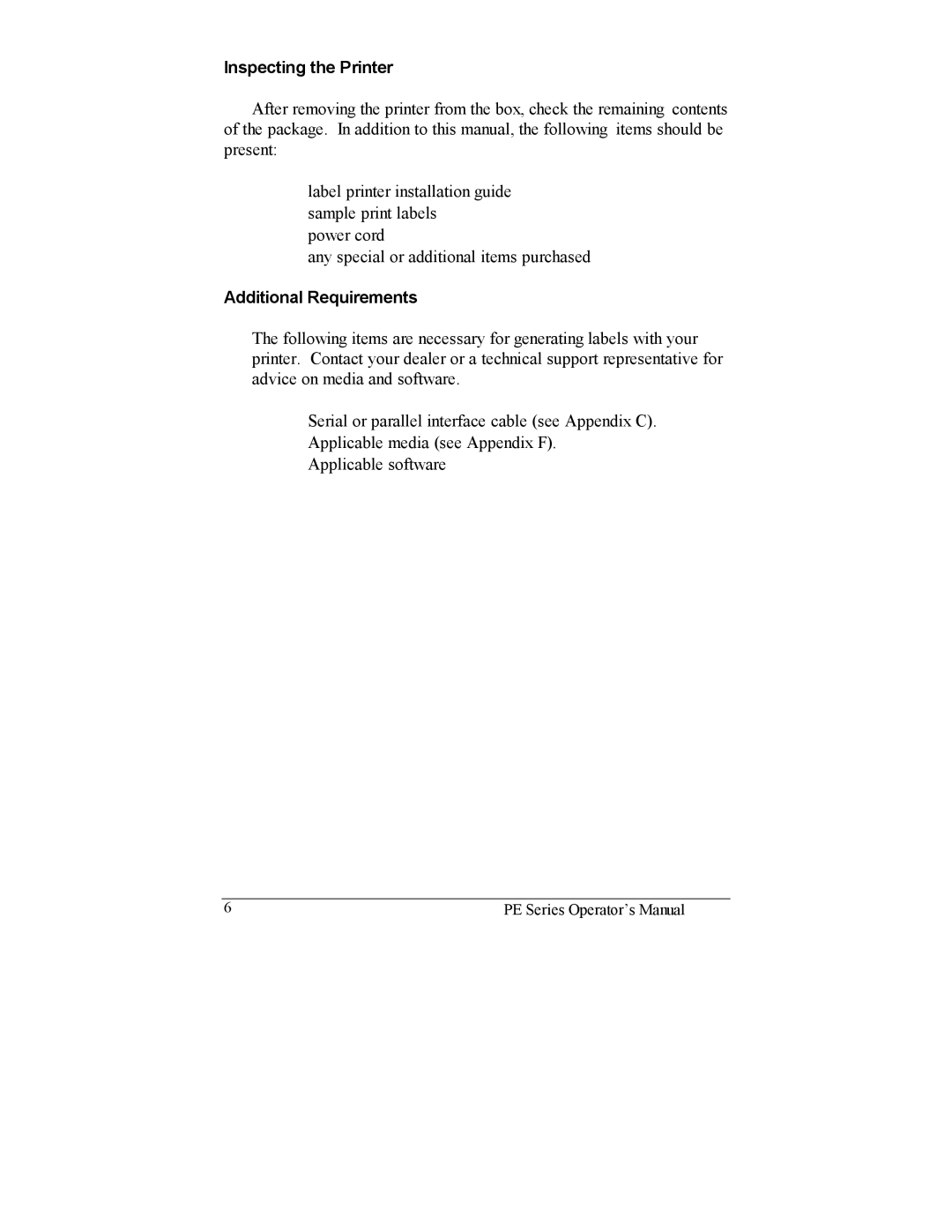 Datamax PE manual Inspecting the Printer 