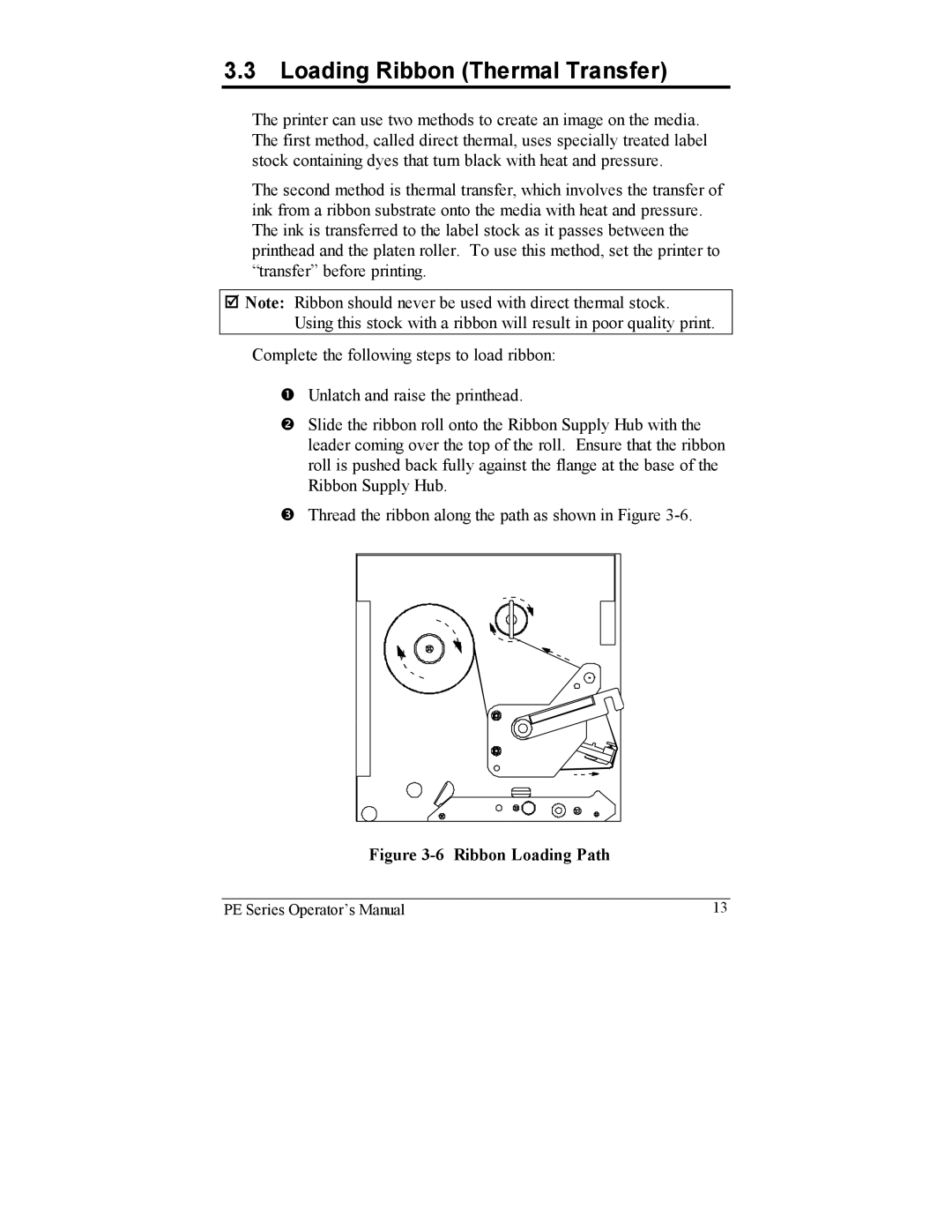 Datamax PE manual Loading Ribbon Thermal Transfer, Ribbon Loading Path 