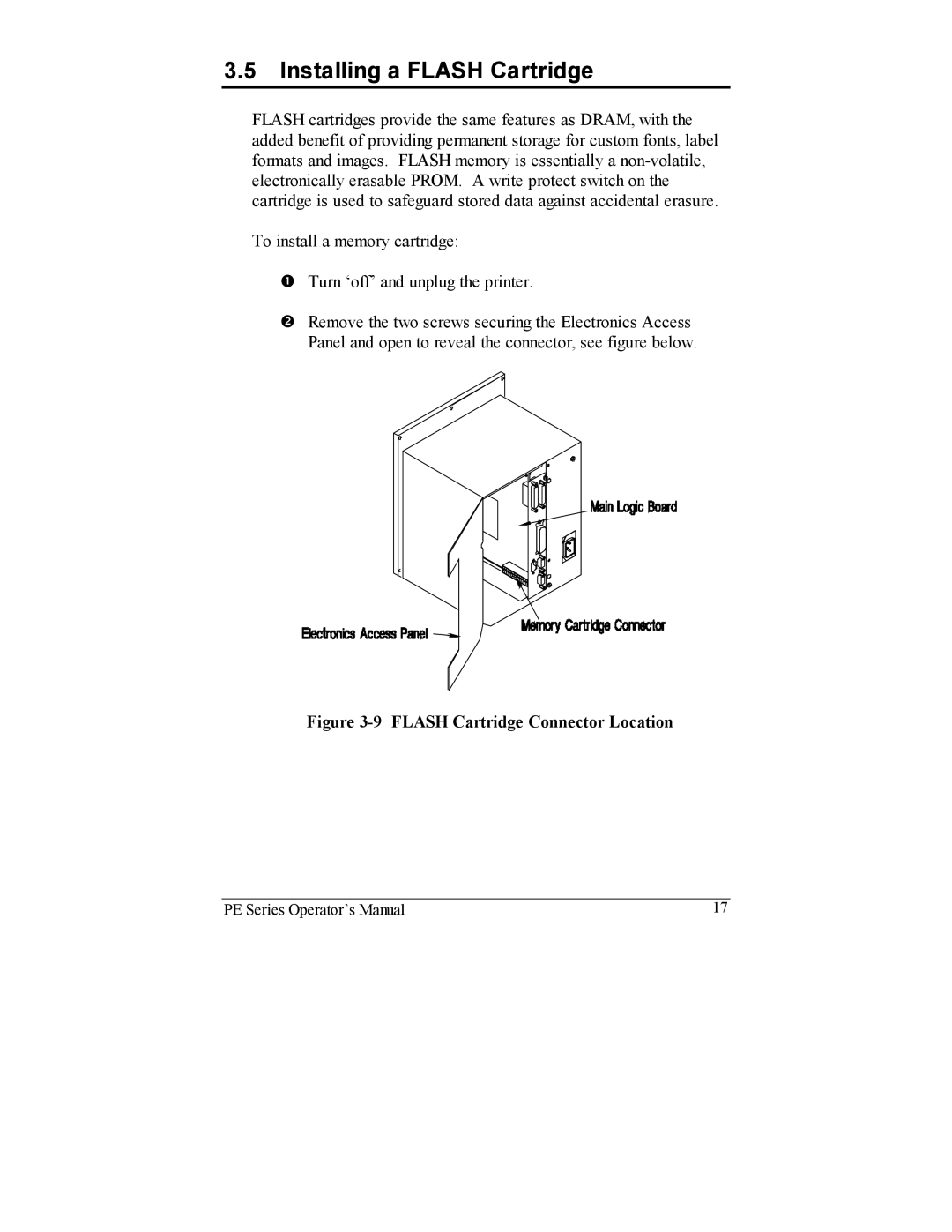 Datamax PE manual Installing a Flash Cartridge, Flash Cartridge Connector Location 