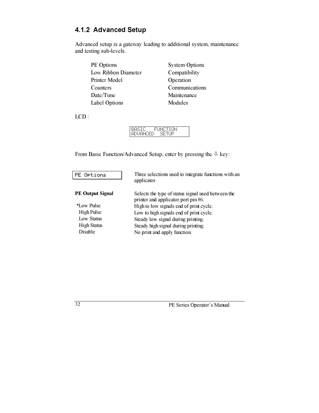 Datamax manual Advanced Setup, PE Output Signal 