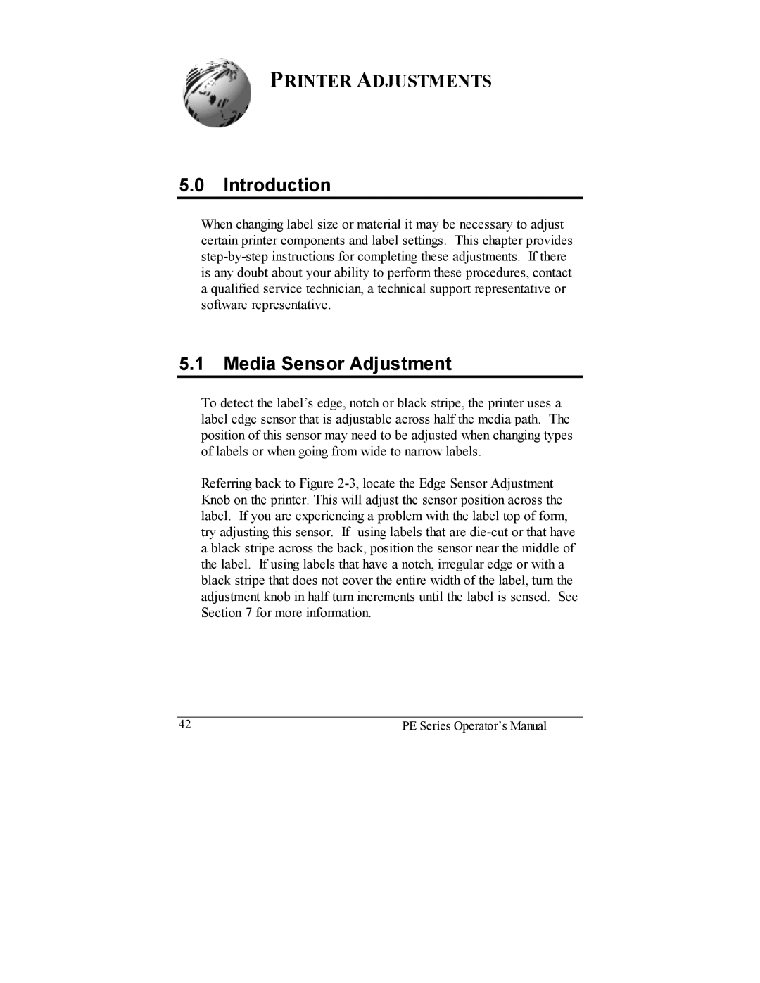 Datamax PE manual Introduction, Media Sensor Adjustment 