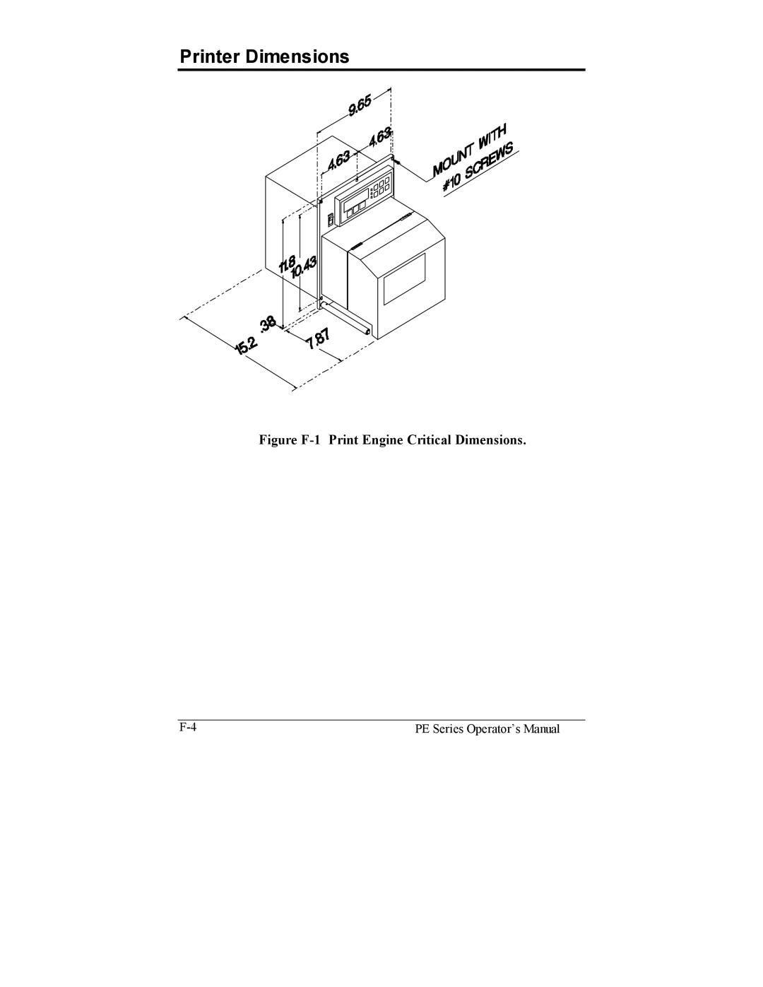 Datamax PE manual Printer Dimensions, Figure F-1 Print Engine Critical Dimensions 