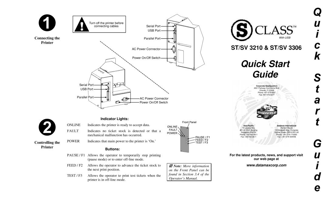 Datamax ST/SV 3306, ST/SV 3210 quick start Connecting Printer, Controlling, Indicator Lights, Buttons 