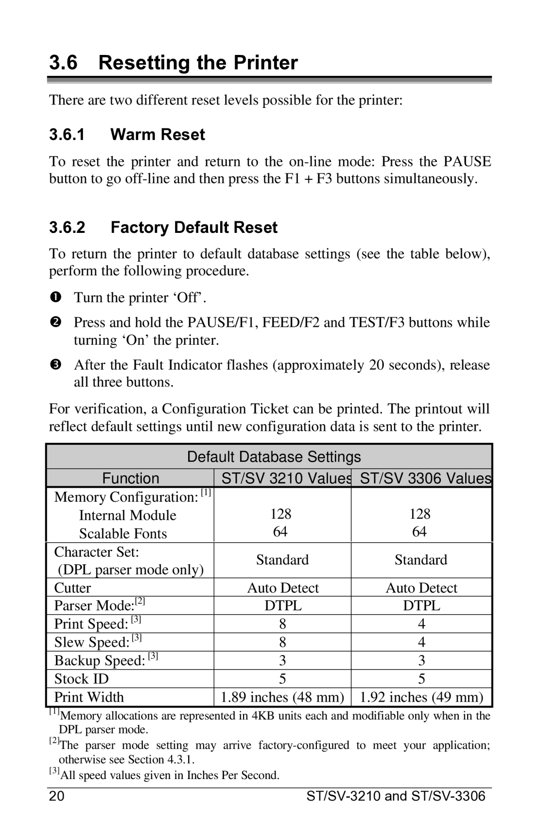 Datamax ST-3306, SV-3306, ST-3210, SV-3210 manual Resetting the Printer, Warm Reset, Factory Default Reset 