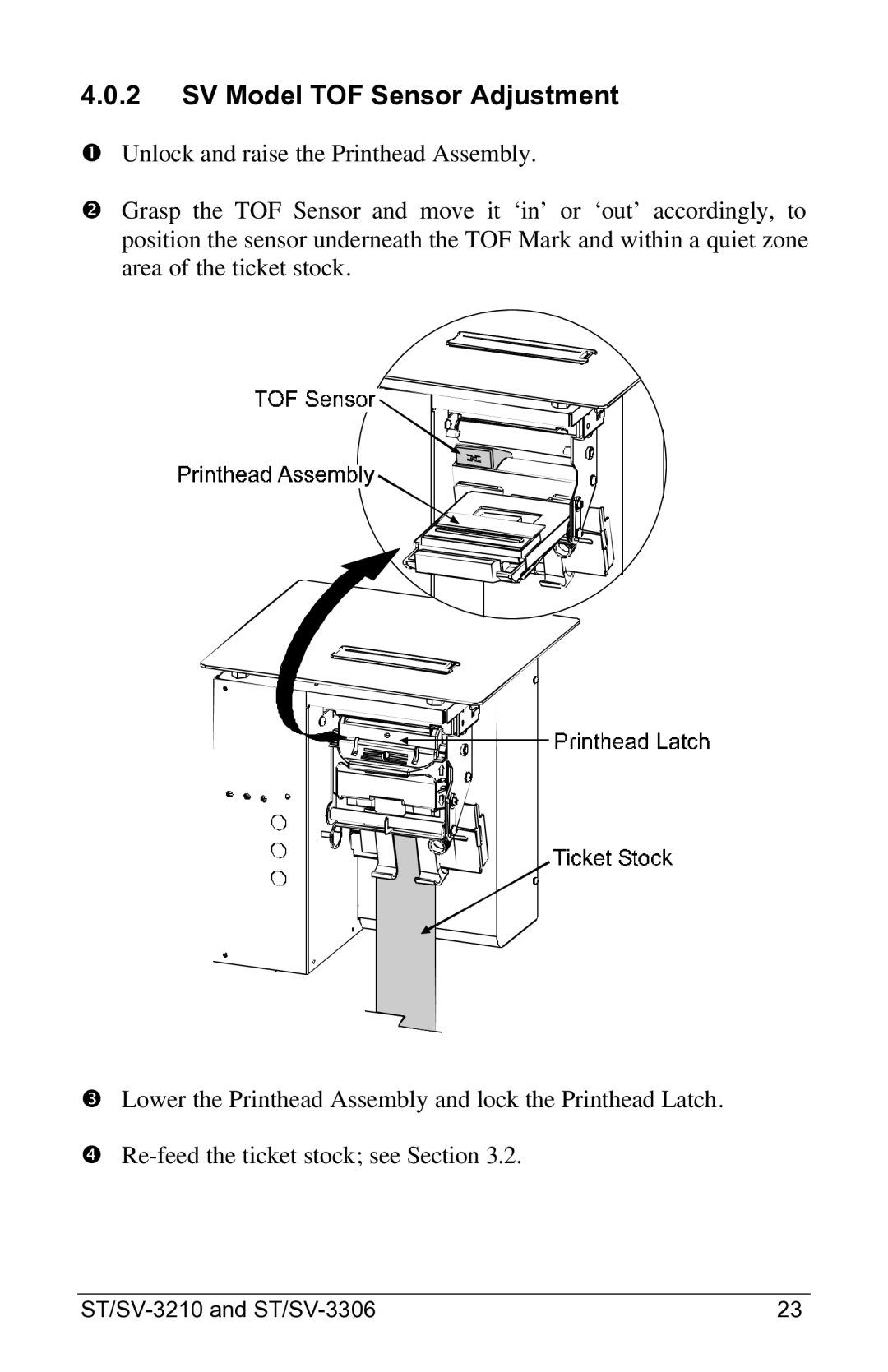 Datamax ST-3210, SV-3306, ST-3306, SV-3210 manual SV Model TOF Sensor Adjustment 