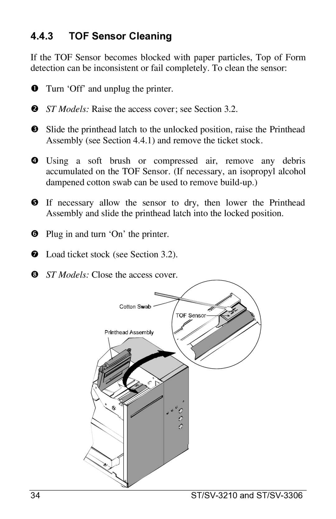 Datamax SV-3306, ST-3210, ST-3306, SV-3210 manual TOF Sensor Cleaning 