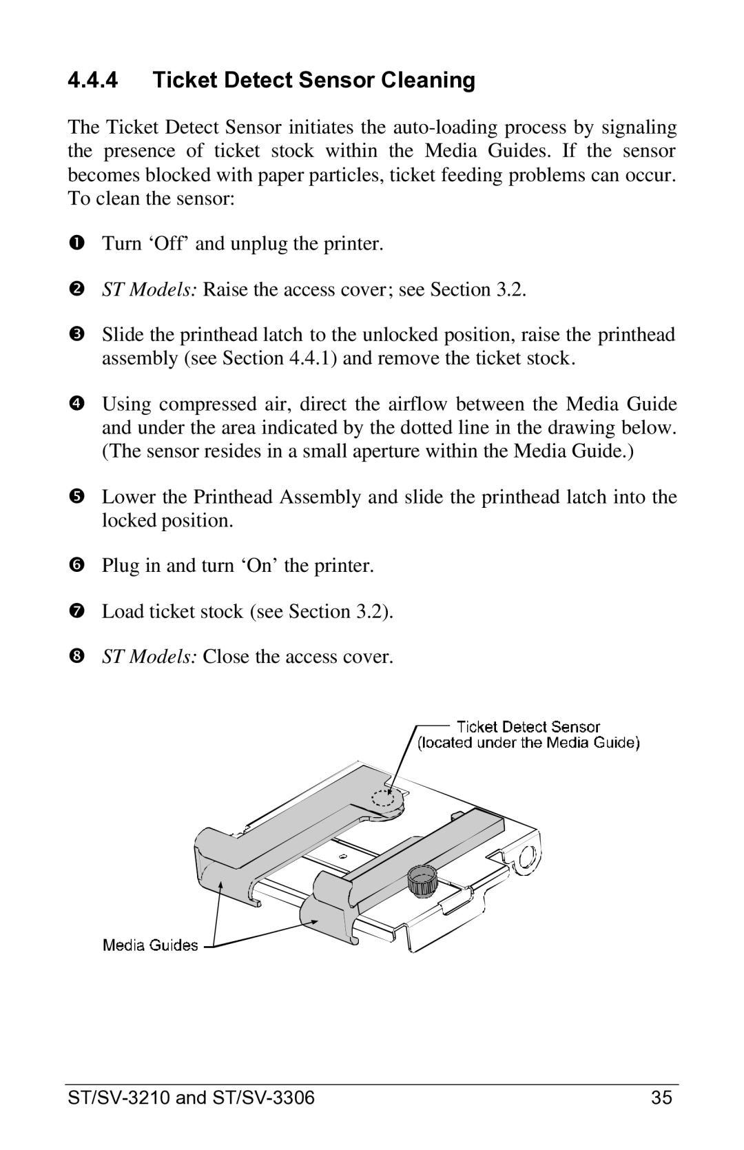 Datamax ST-3210, SV-3306, ST-3306, SV-3210 manual Ticket Detect Sensor Cleaning 