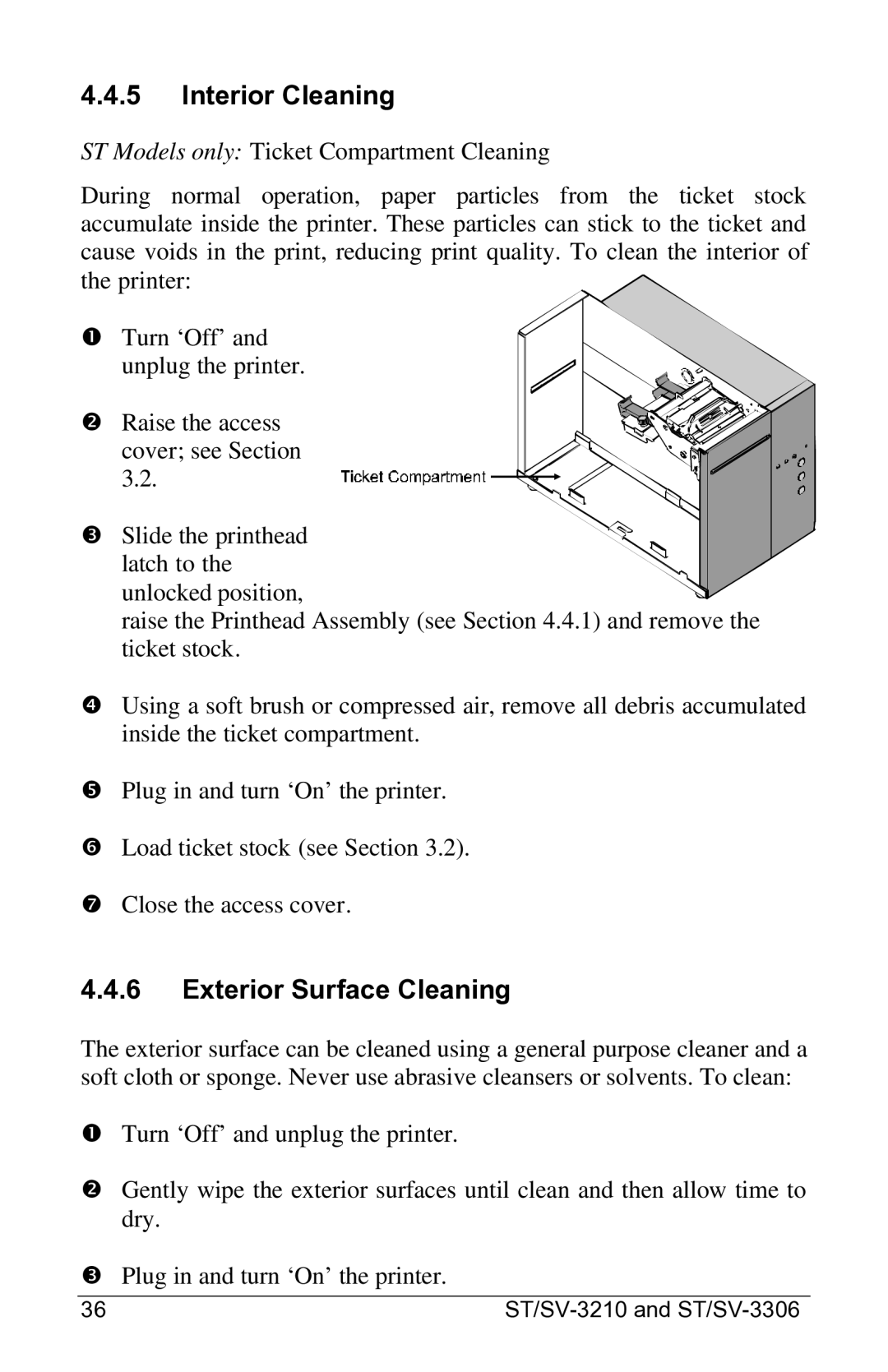 Datamax ST-3306, SV-3306, ST-3210, SV-3210 manual Interior Cleaning, Exterior Surface Cleaning 