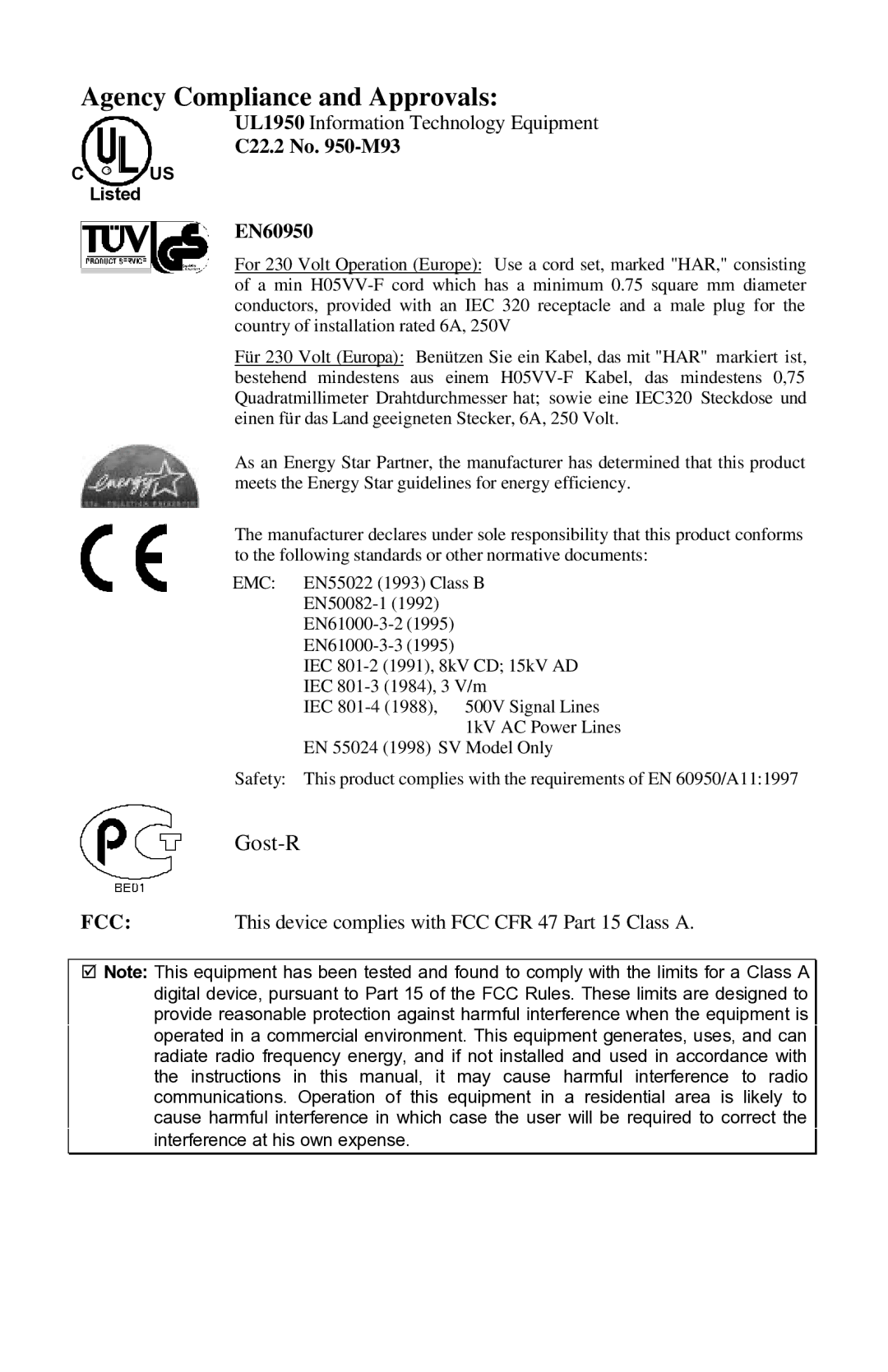 Datamax ST-3210, SV-3306, ST-3306, SV-3210 manual Agency Compliance and Approvals 