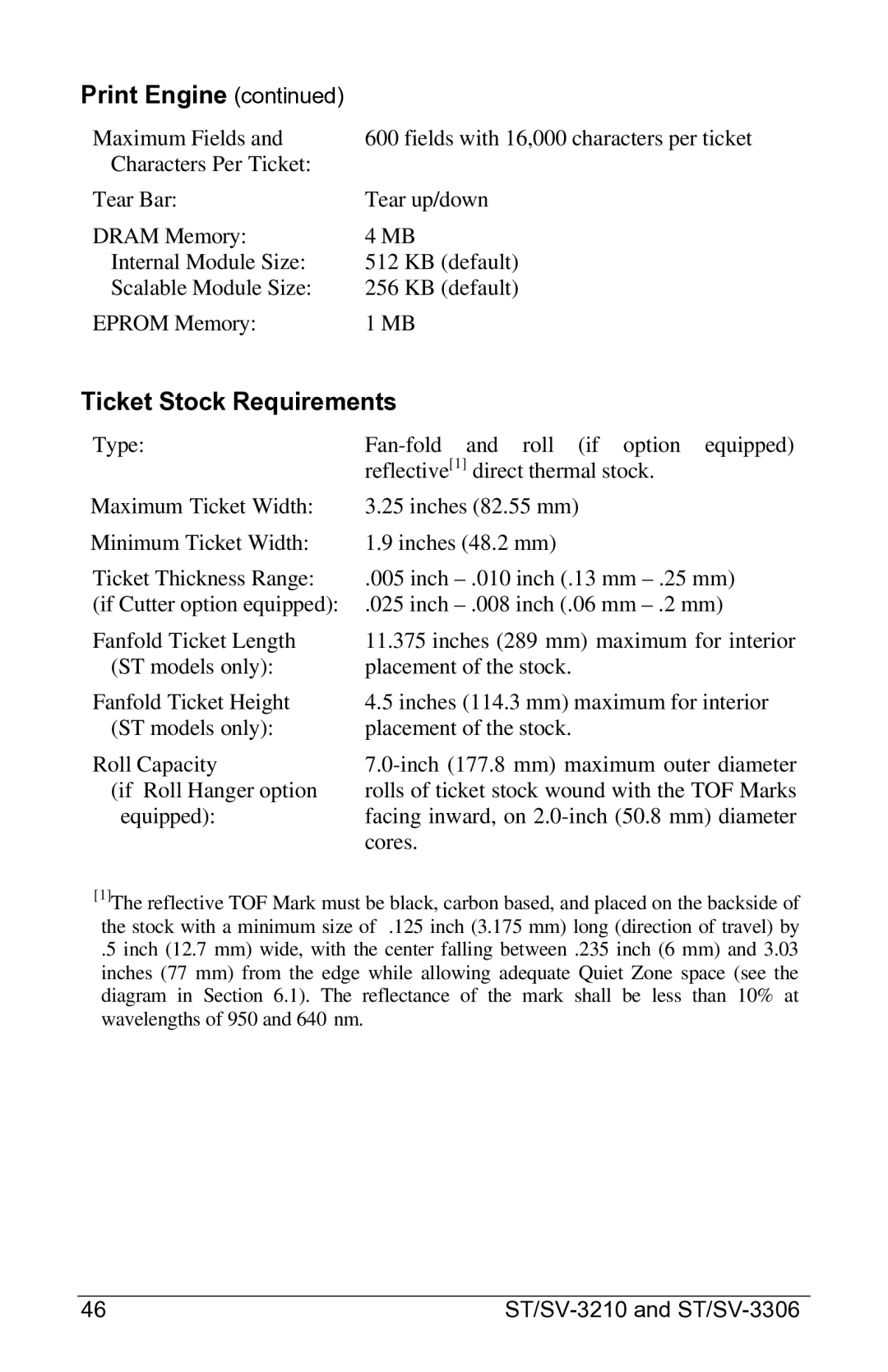 Datamax SV-3306, ST-3210, ST-3306, SV-3210 manual Ticket Stock Requirements 