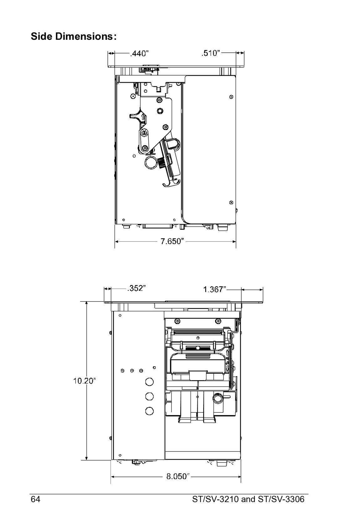 Datamax ST-3306, SV-3306, ST-3210, SV-3210 manual Side Dimensions 