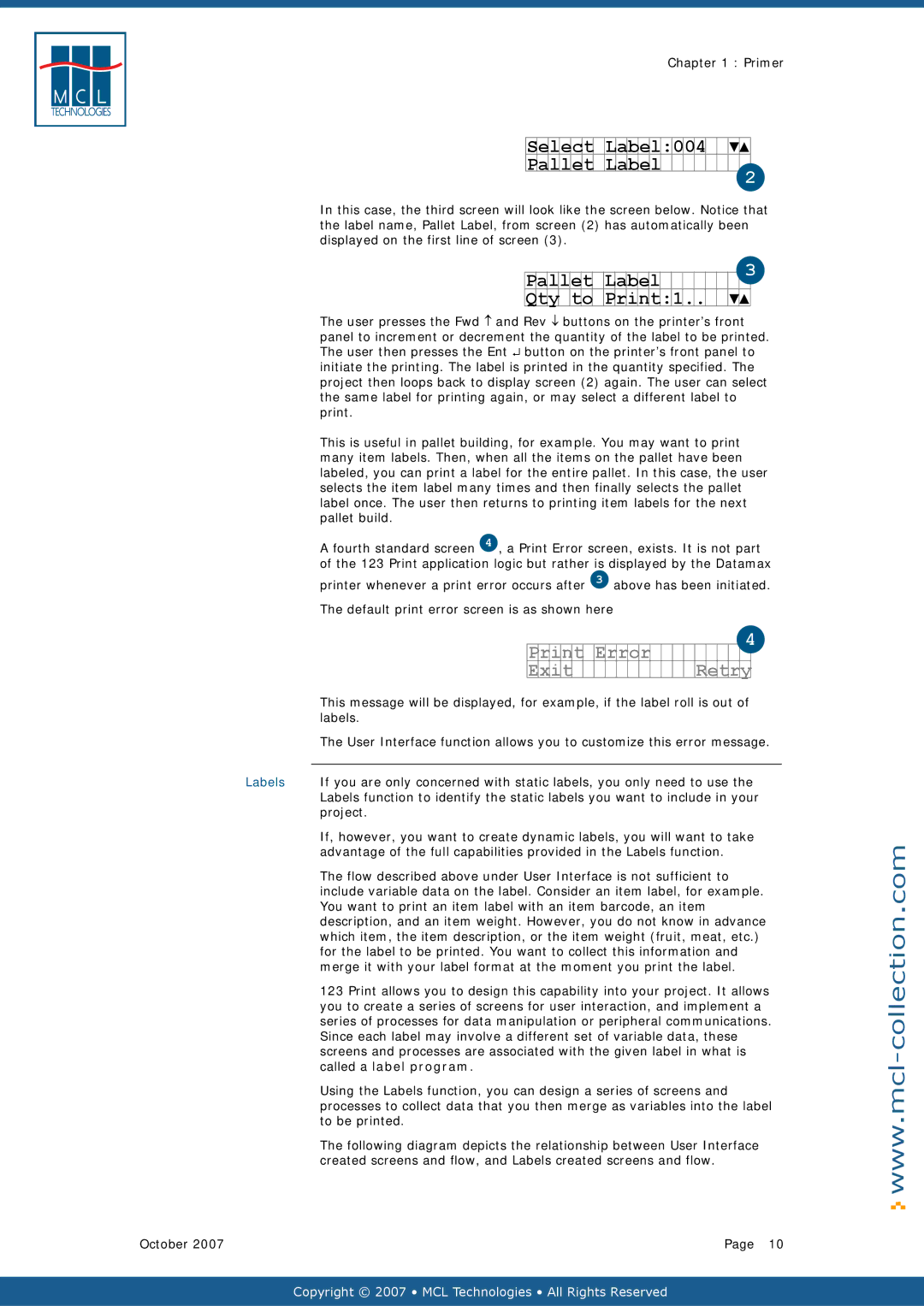 Datamax v1.1x user manual Labels, Project 