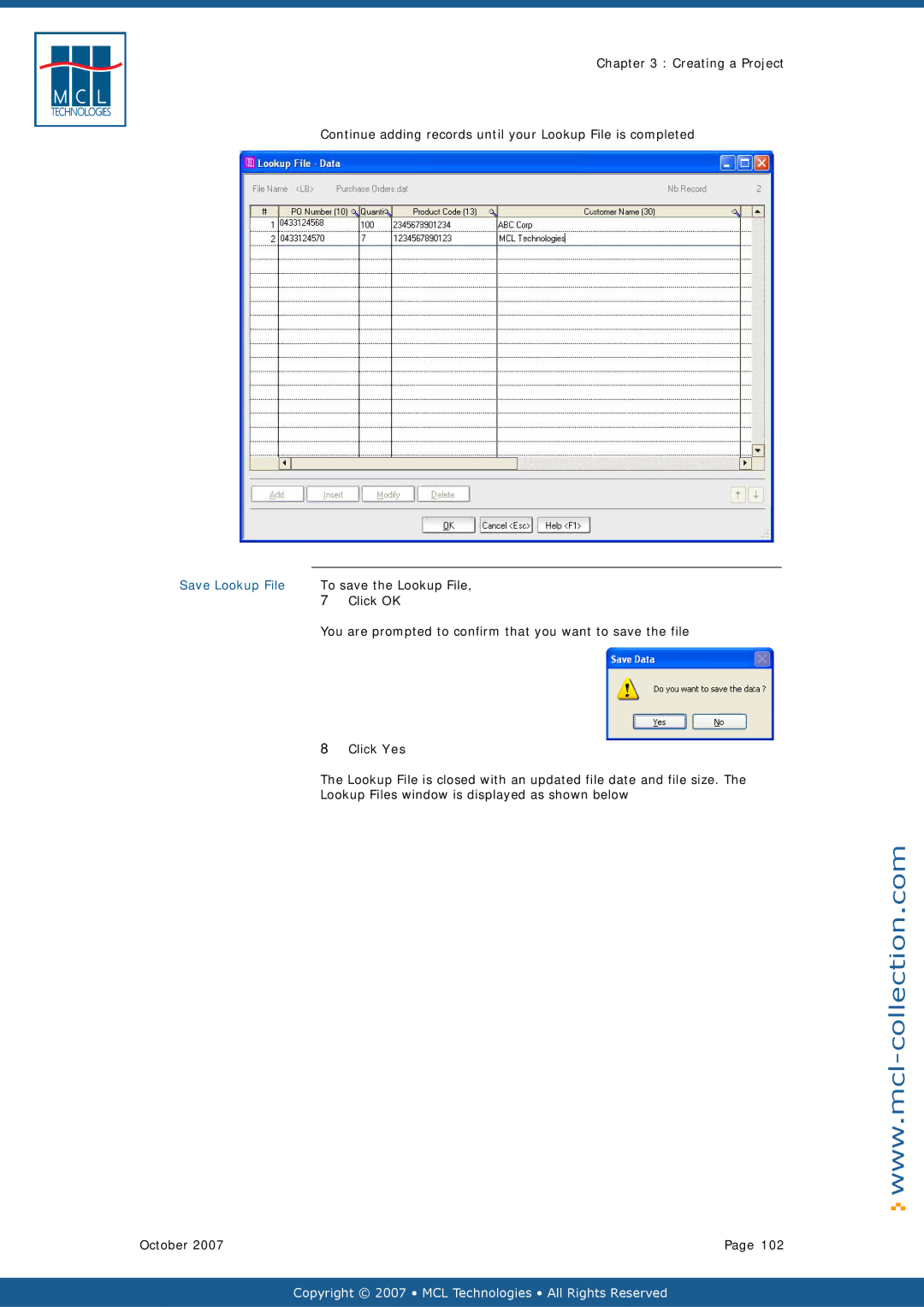 Datamax v1.1x user manual Save Lookup File, To save the Lookup File 