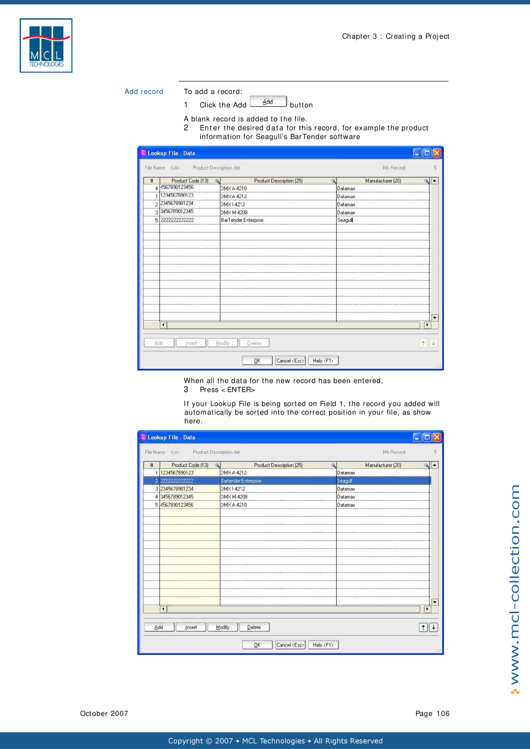 Datamax v1.1x user manual Add record, To add a record Click the Add 