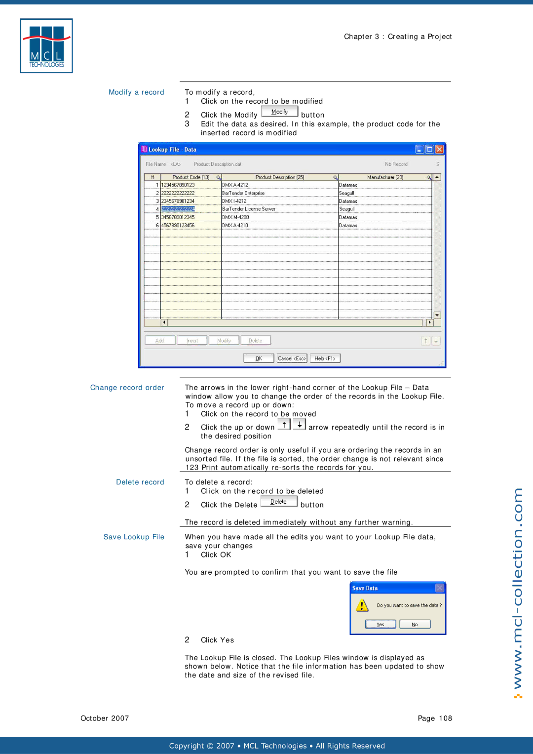 Datamax v1.1x user manual Modify a record, Delete record 