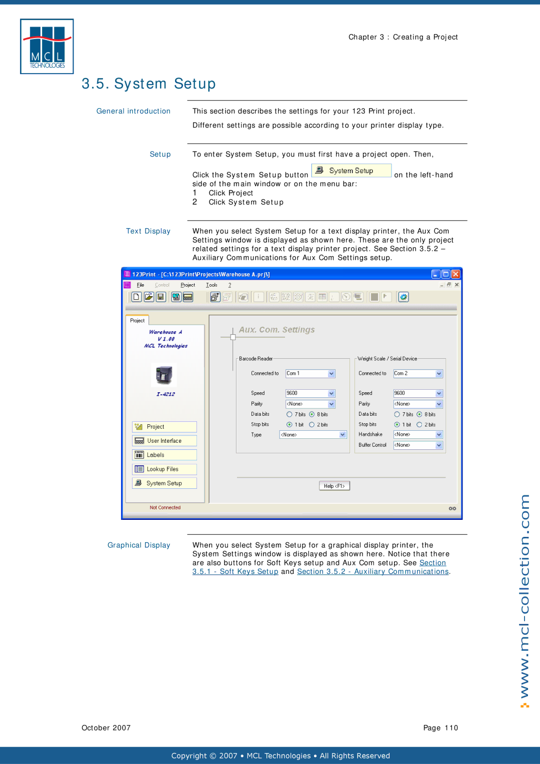 Datamax v1.1x user manual Click System Setup, Graphical Display 