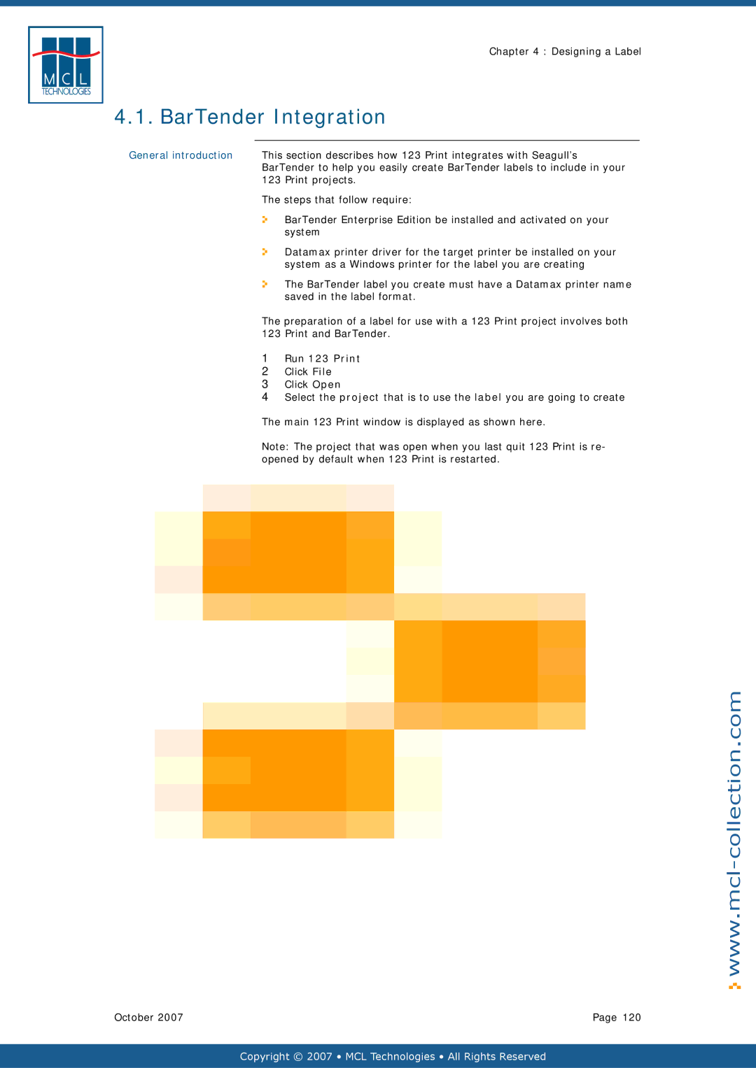 Datamax v1.1x user manual BarTender Integration, Run 123 Print 