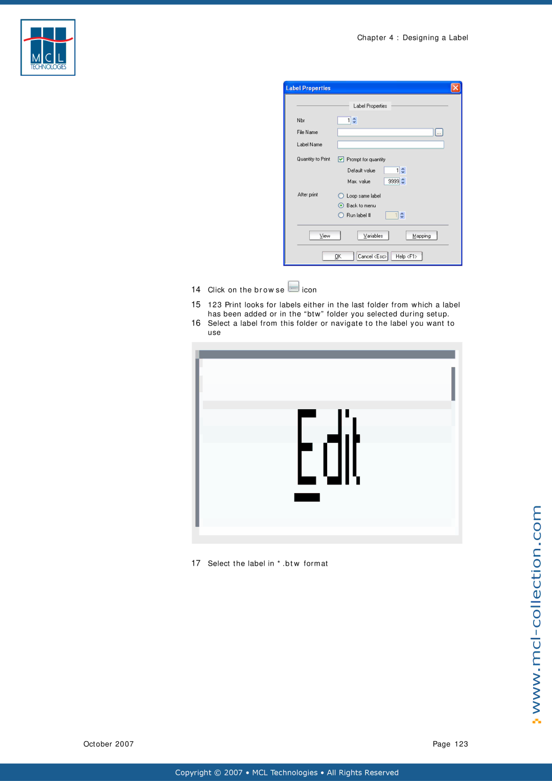 Datamax v1.1x user manual Designing a Label Click on the browse icon 