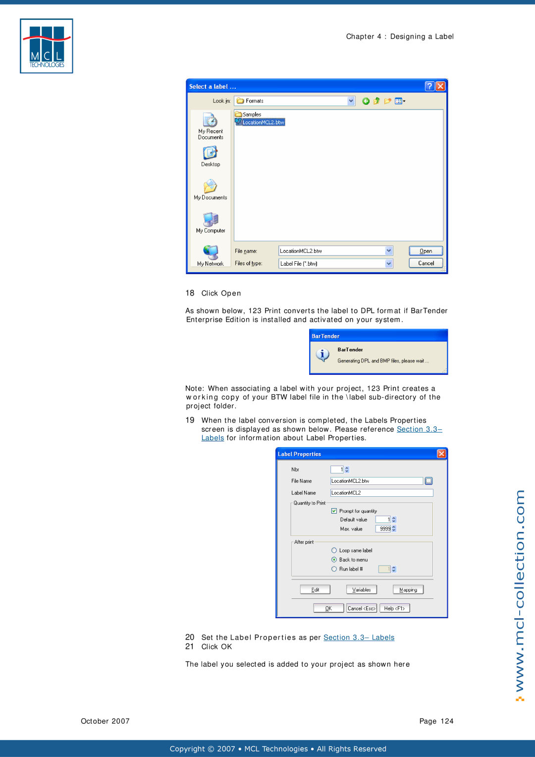 Datamax v1.1x user manual Set the Label Properties as per .3- Labels 