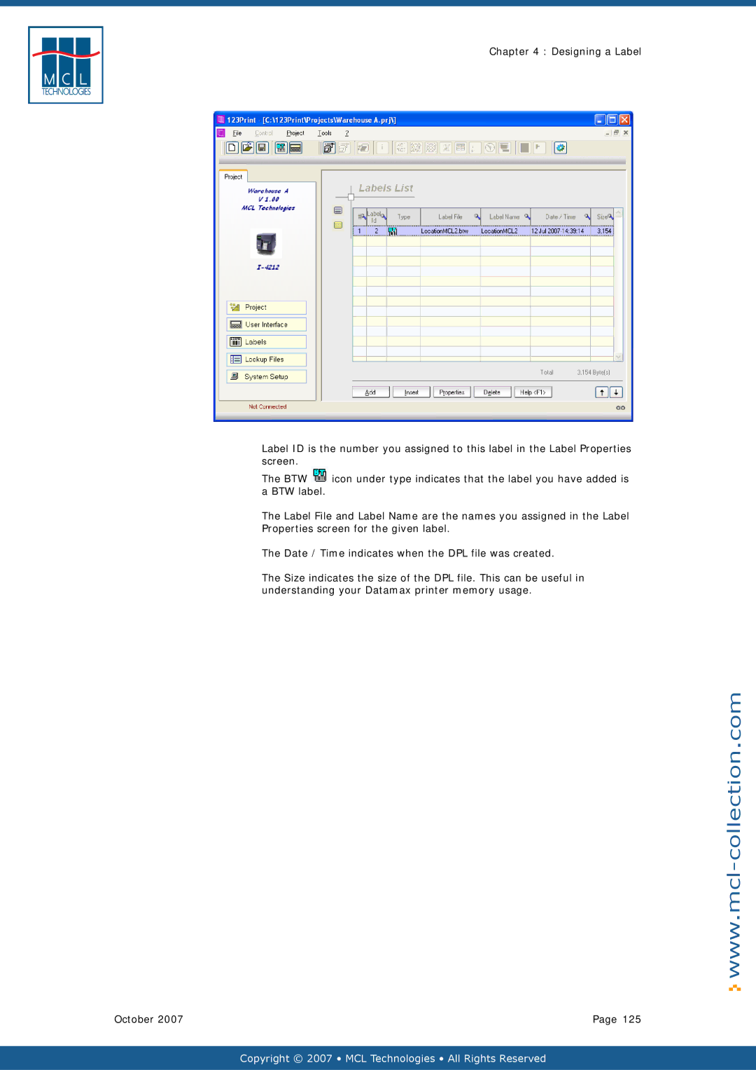 Datamax v1.1x user manual Copyright 2007 MCL Technologies All Rights Reserved 