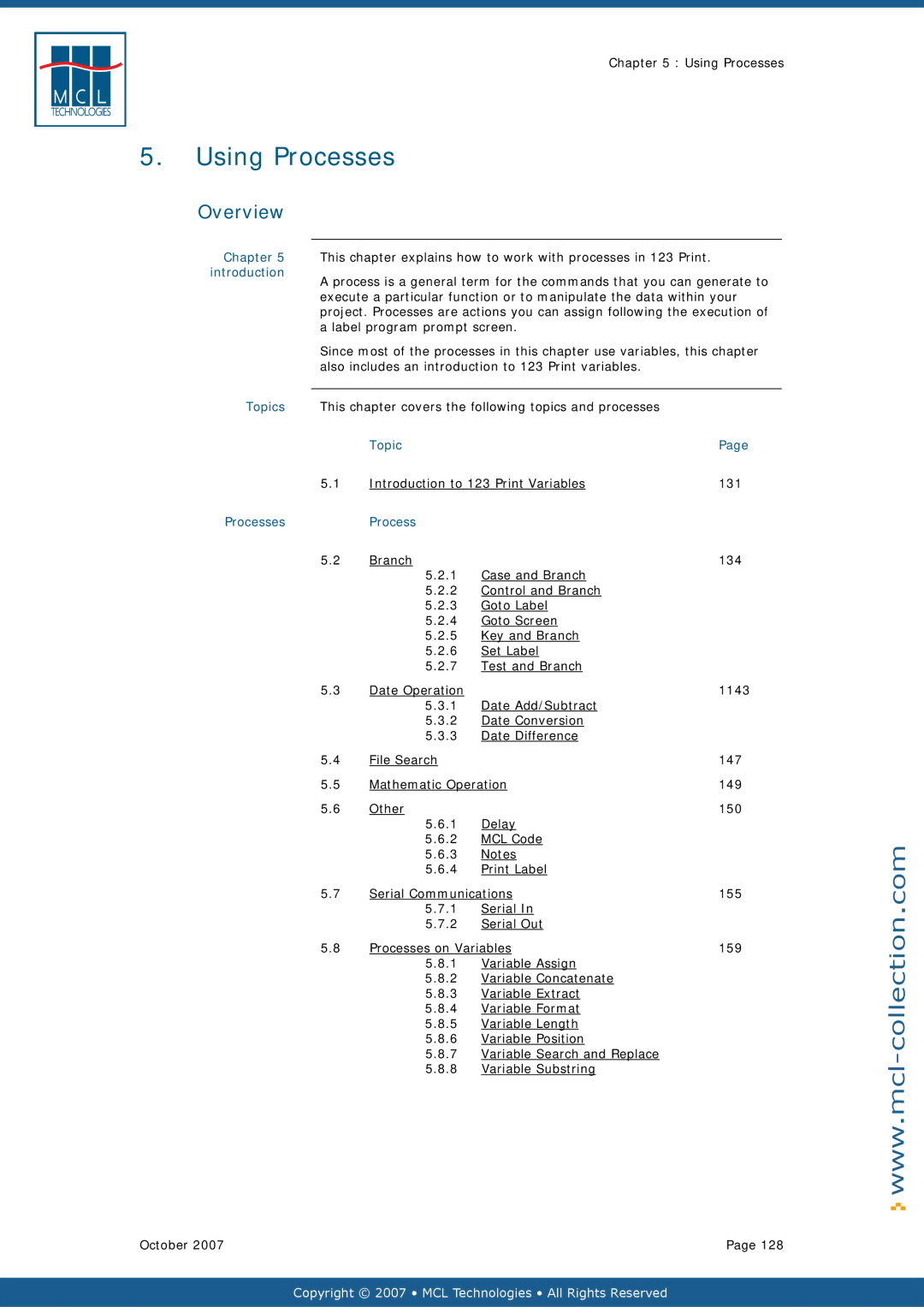 Datamax v1.1x user manual Using Processes, This chapter covers the following topics and processes 