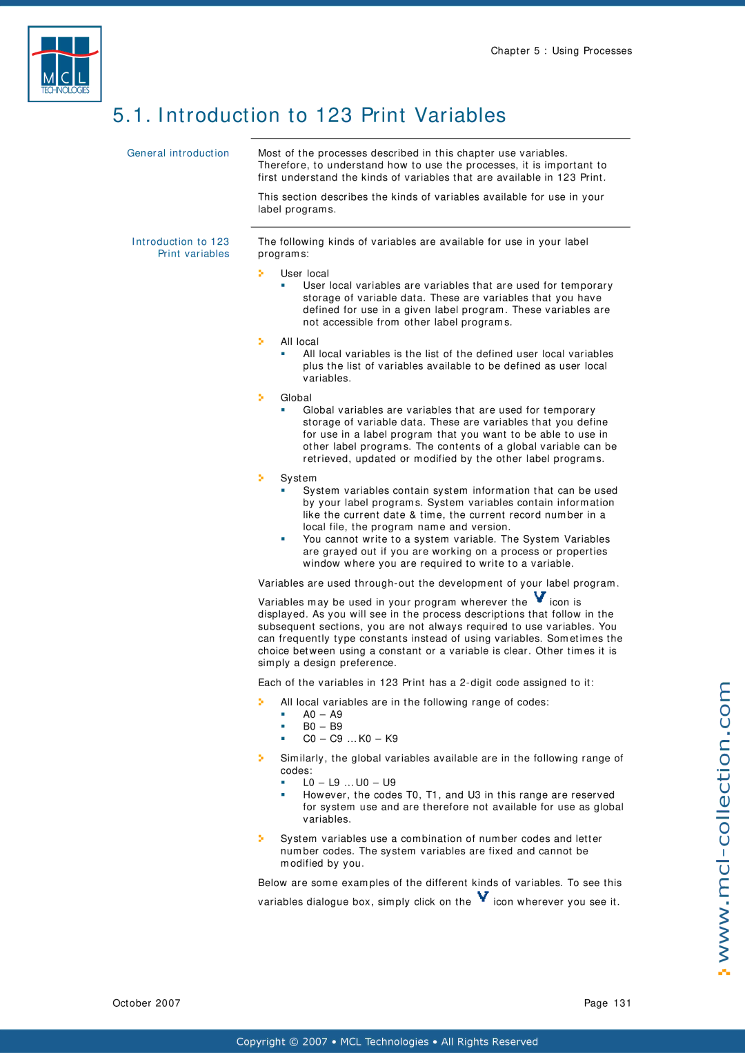 Datamax v1.1x user manual Introduction to 123 Print Variables, Label programs, Print variables, Programs 