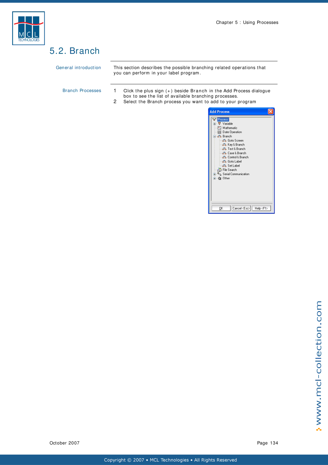 Datamax v1.1x user manual You can perform in your label program, Branch Processes 