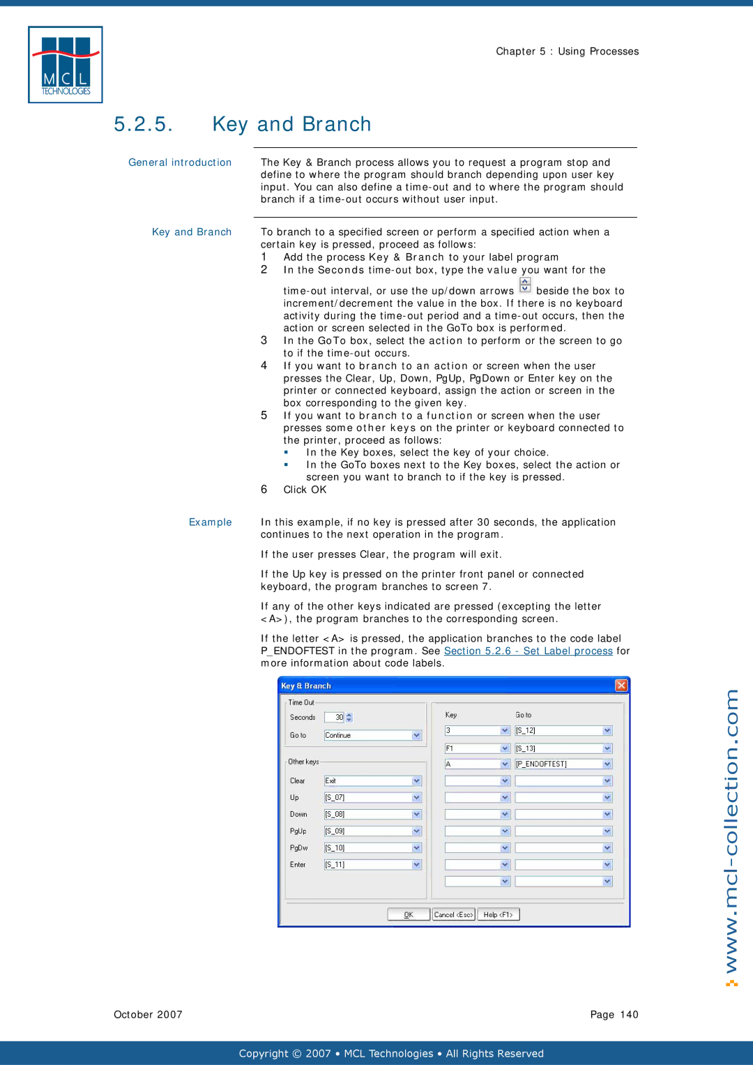 Datamax v1.1x user manual Key and Branch, Key & Branch process allows you to request a program stop 