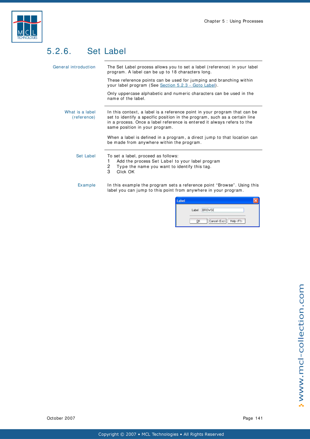 Datamax v1.1x user manual Set Label 