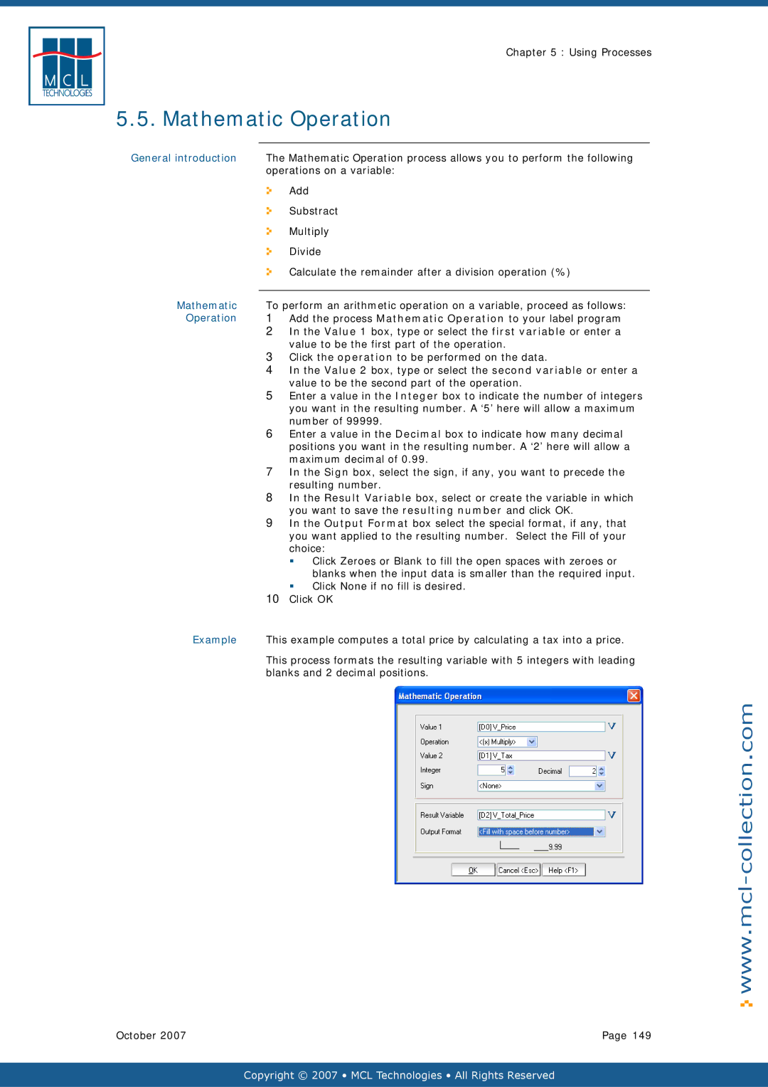 Datamax v1.1x user manual Mathematic Operation 