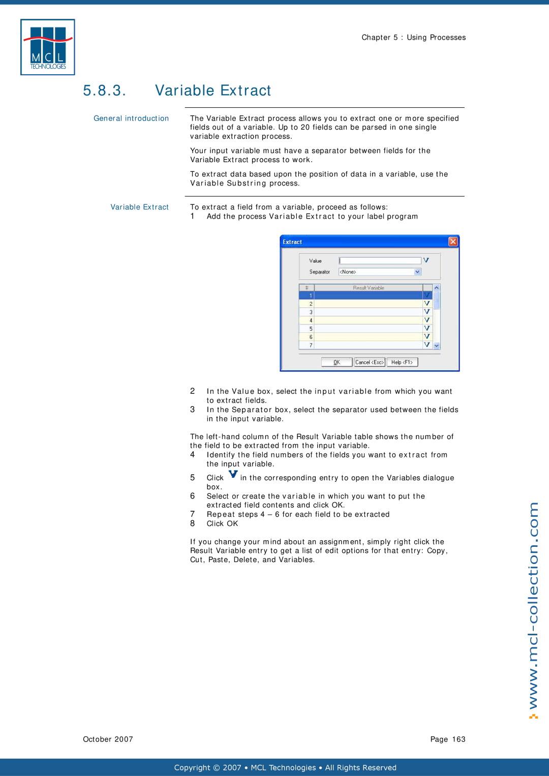 Datamax v1.1x user manual Variable Extract, Variable Substring process 