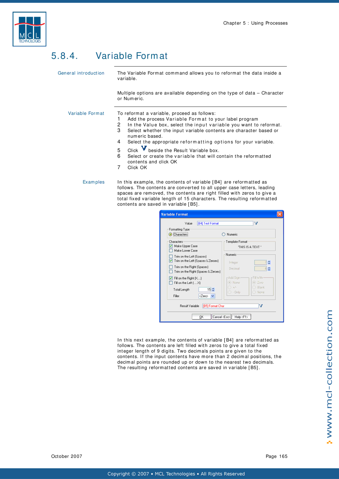 Datamax v1.1x user manual Variable Format, Examples 