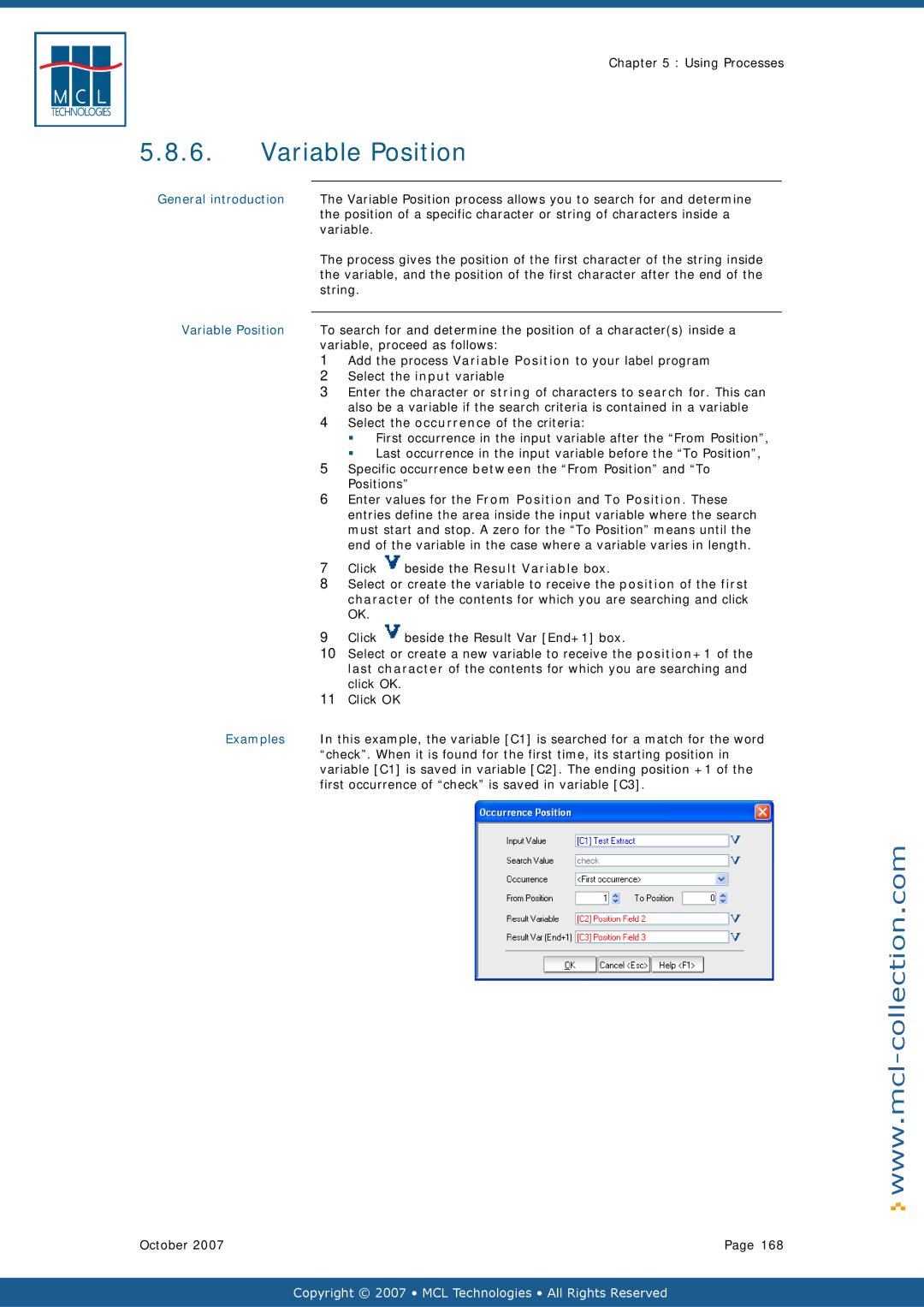 Datamax v1.1x user manual Variable Position, Beside the Result Variable box 