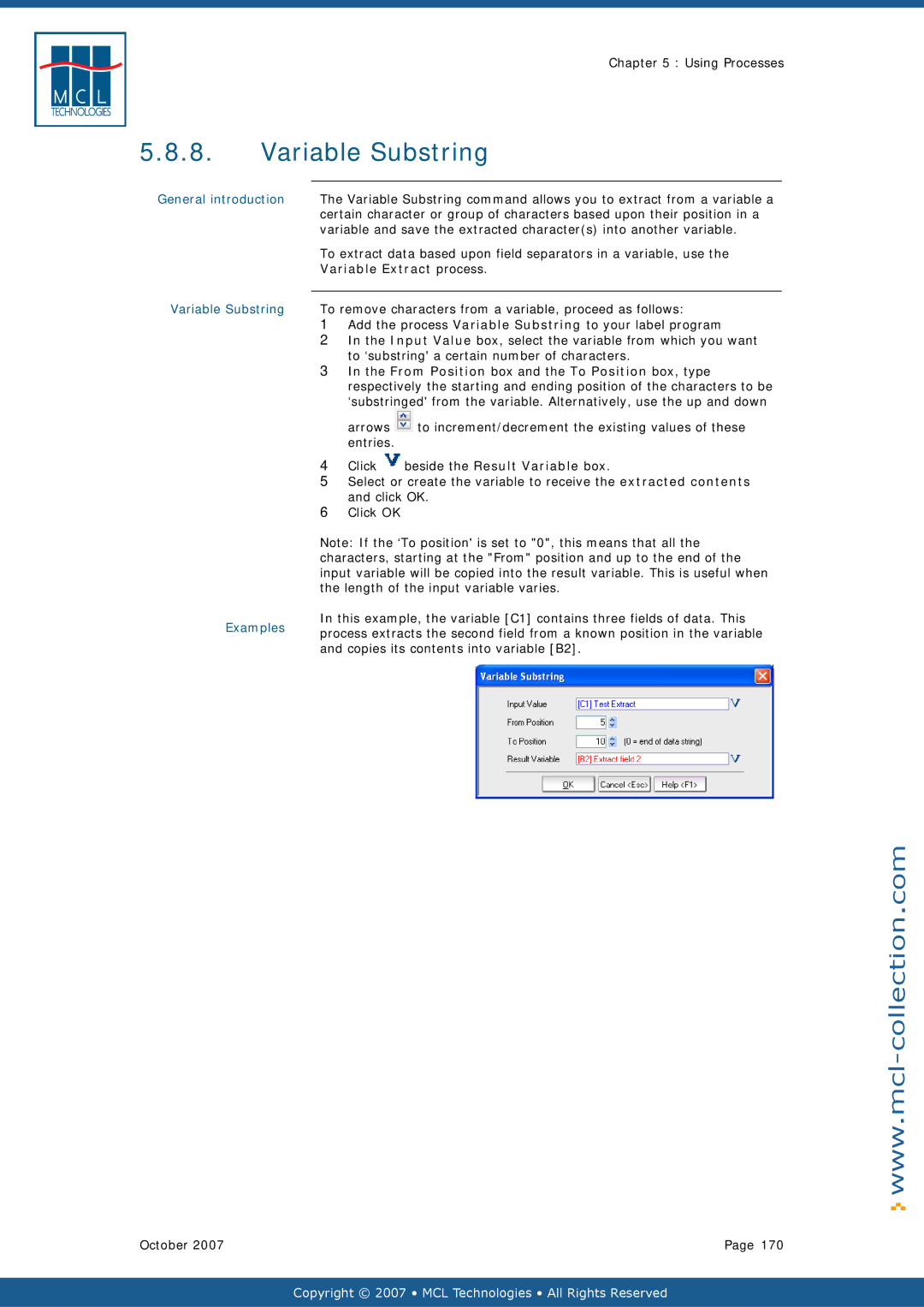 Datamax v1.1x user manual General introduction Variable Substring Examples 