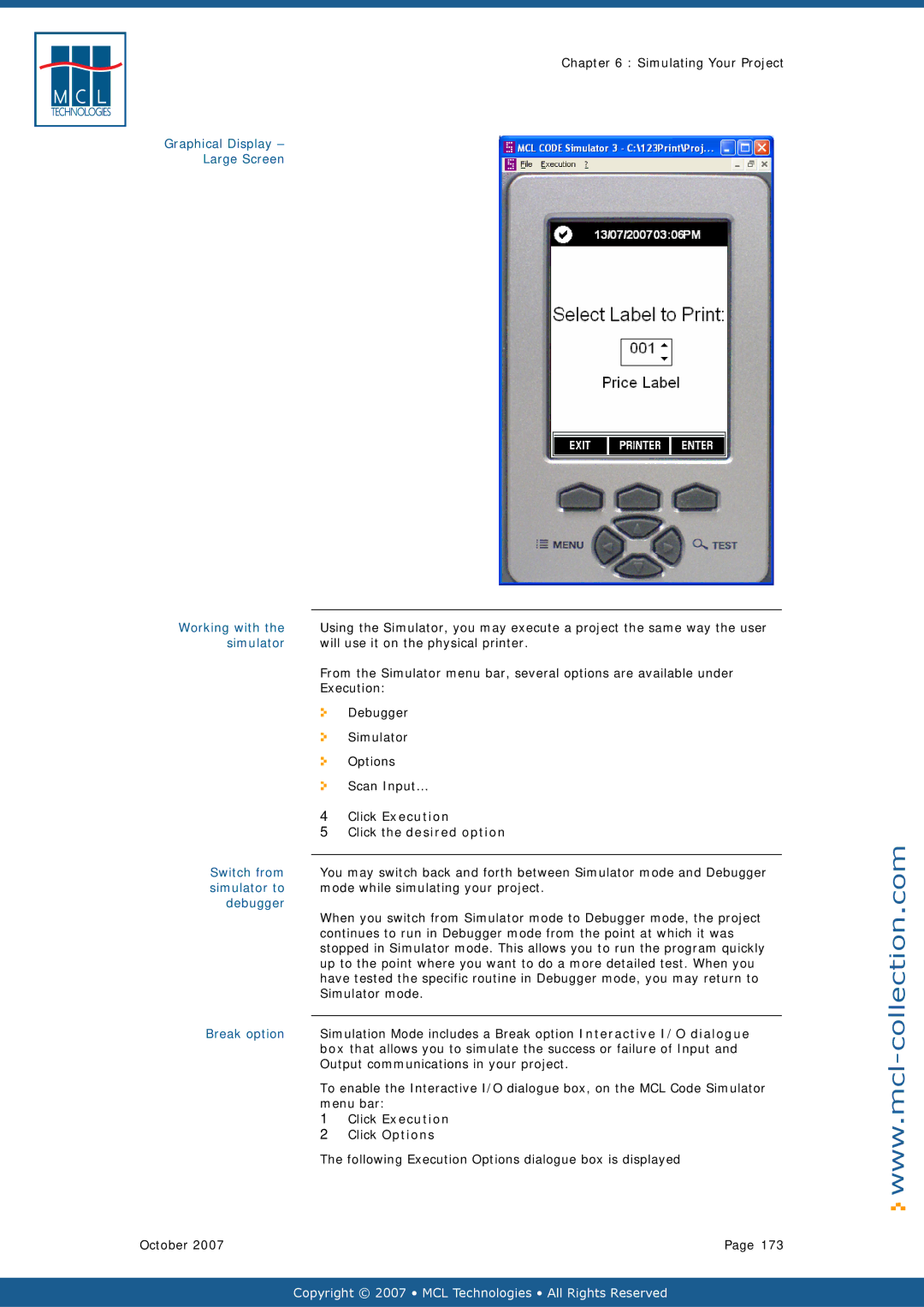 Datamax v1.1x user manual Click Execution, Click the desired option, Click Options 