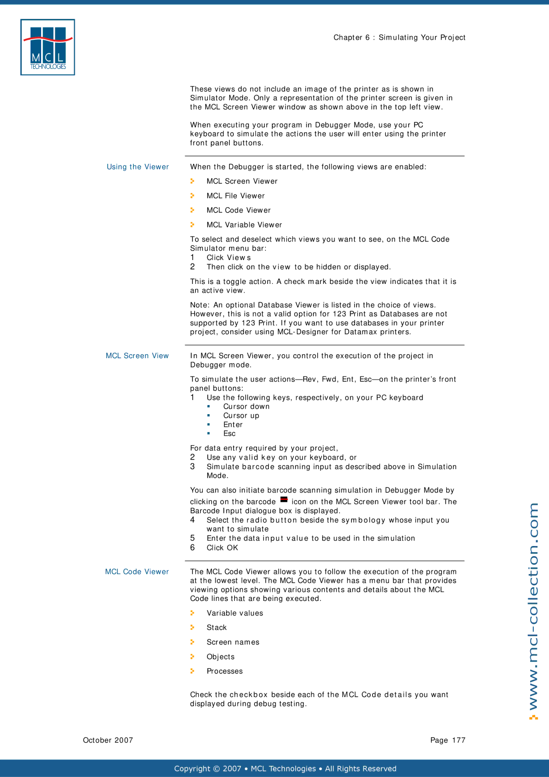 Datamax v1.1x user manual Using the Viewer, MCL Screen View, MCL Code Viewer 