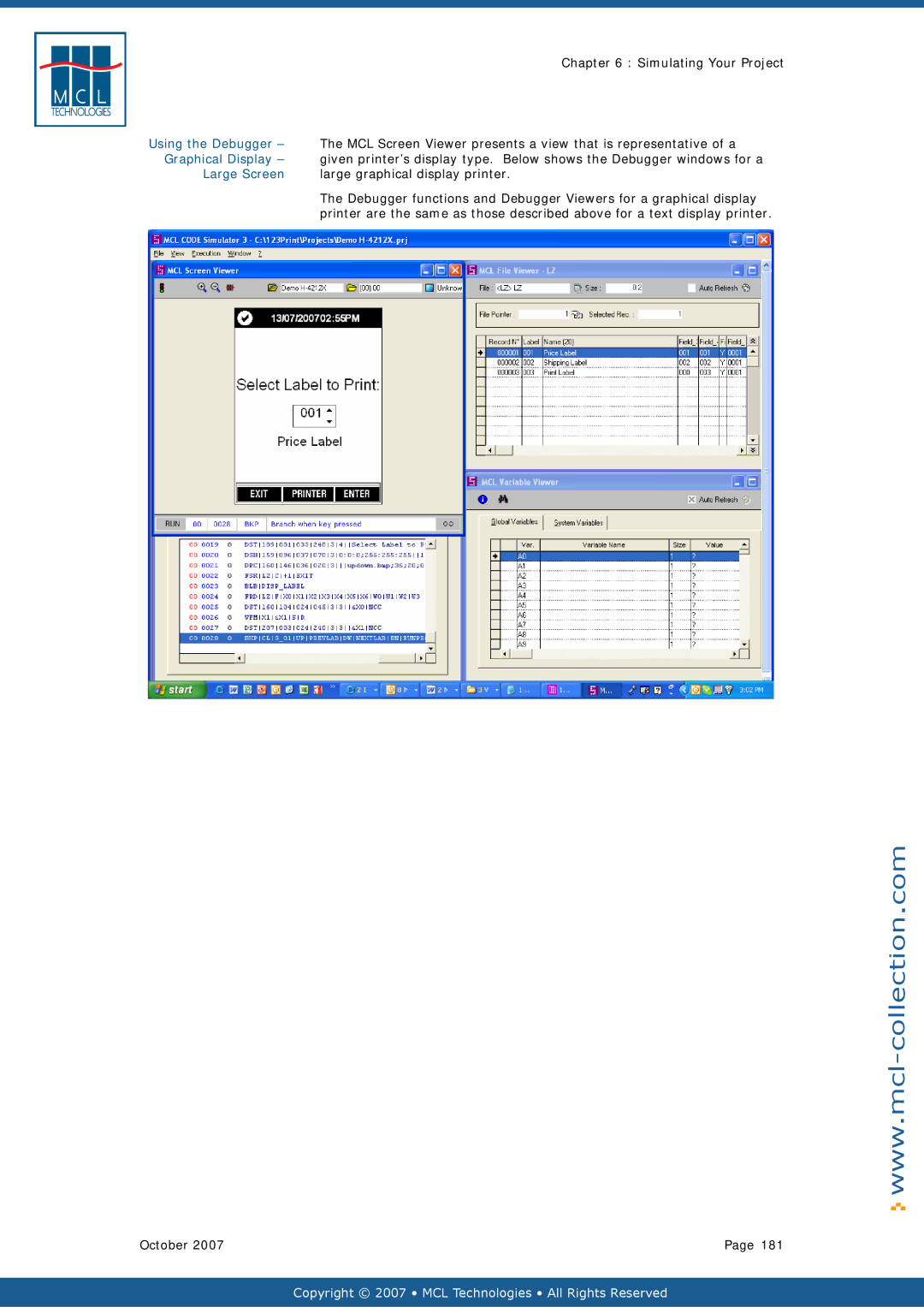 Datamax v1.1x user manual Simulating Your Project, Large graphical display printer 