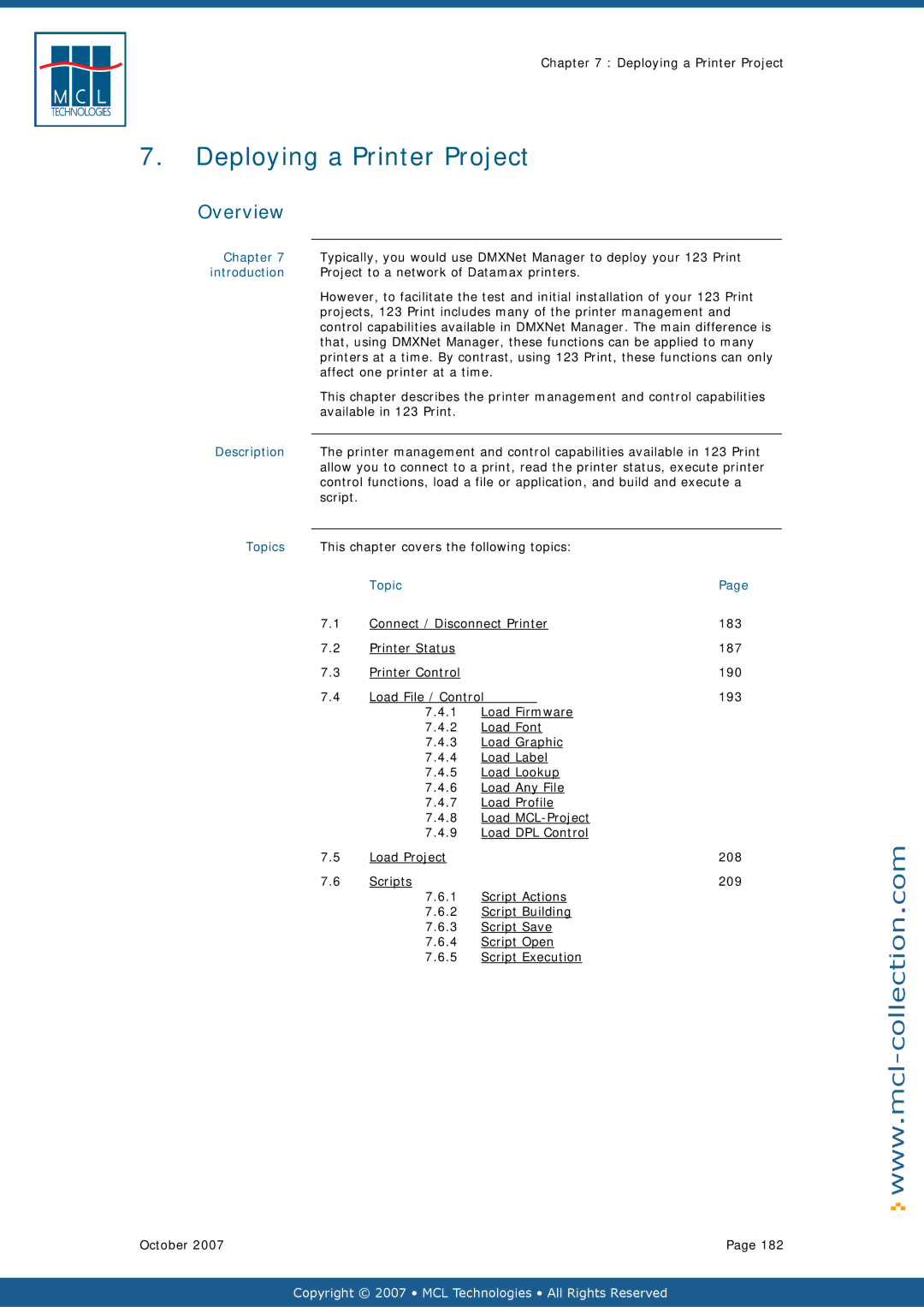 Datamax v1.1x user manual Deploying a Printer Project, Affect one printer at a time, Available in 123 Print, Script 