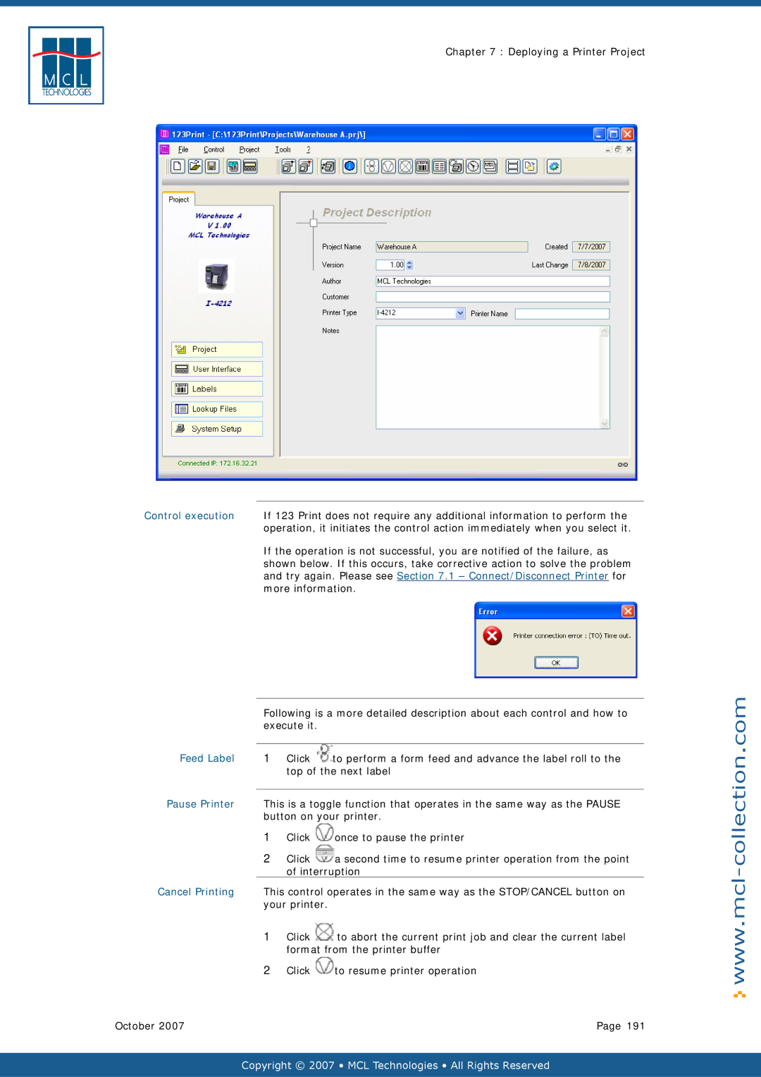 Datamax v1.1x user manual Control execution, Feed Label, Pause Printer, Cancel Printing 