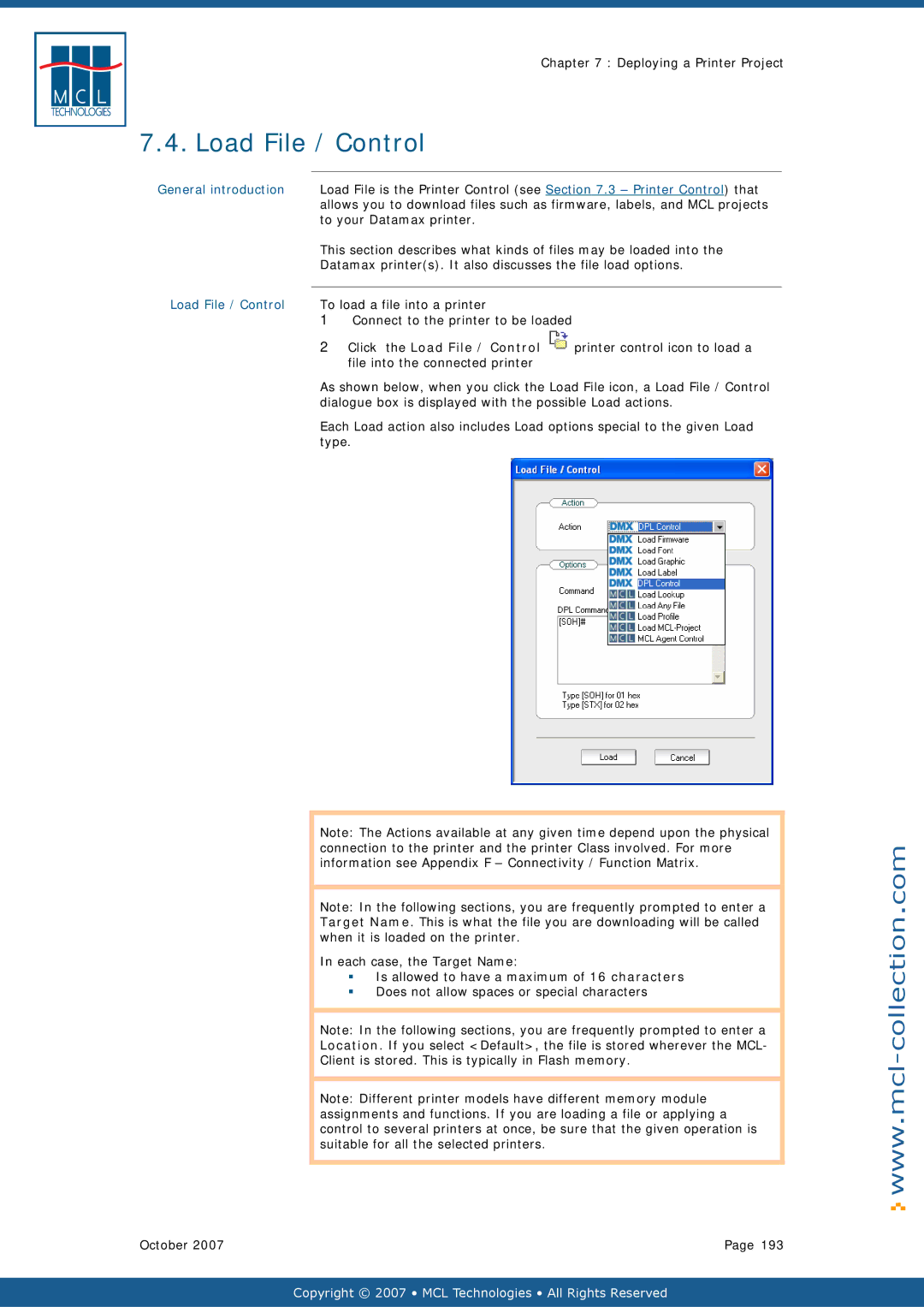 Datamax v1.1x user manual Load File / Control 