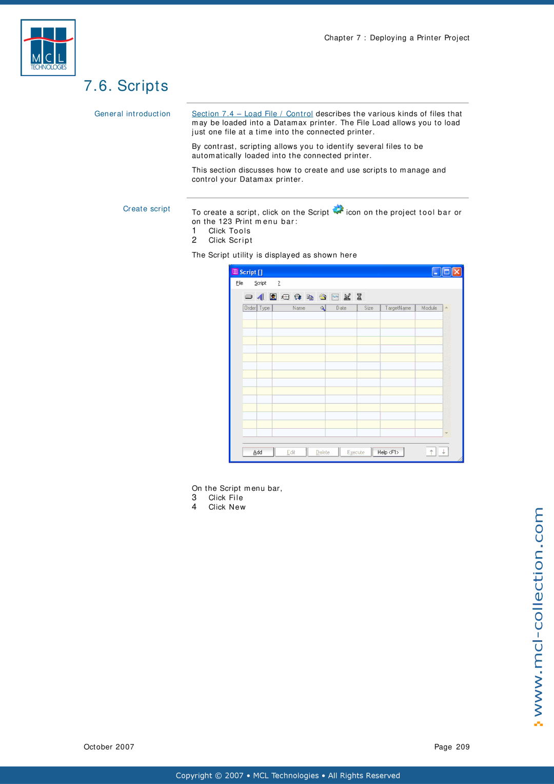 Datamax v1.1x user manual Scripts, General introduction Create script 