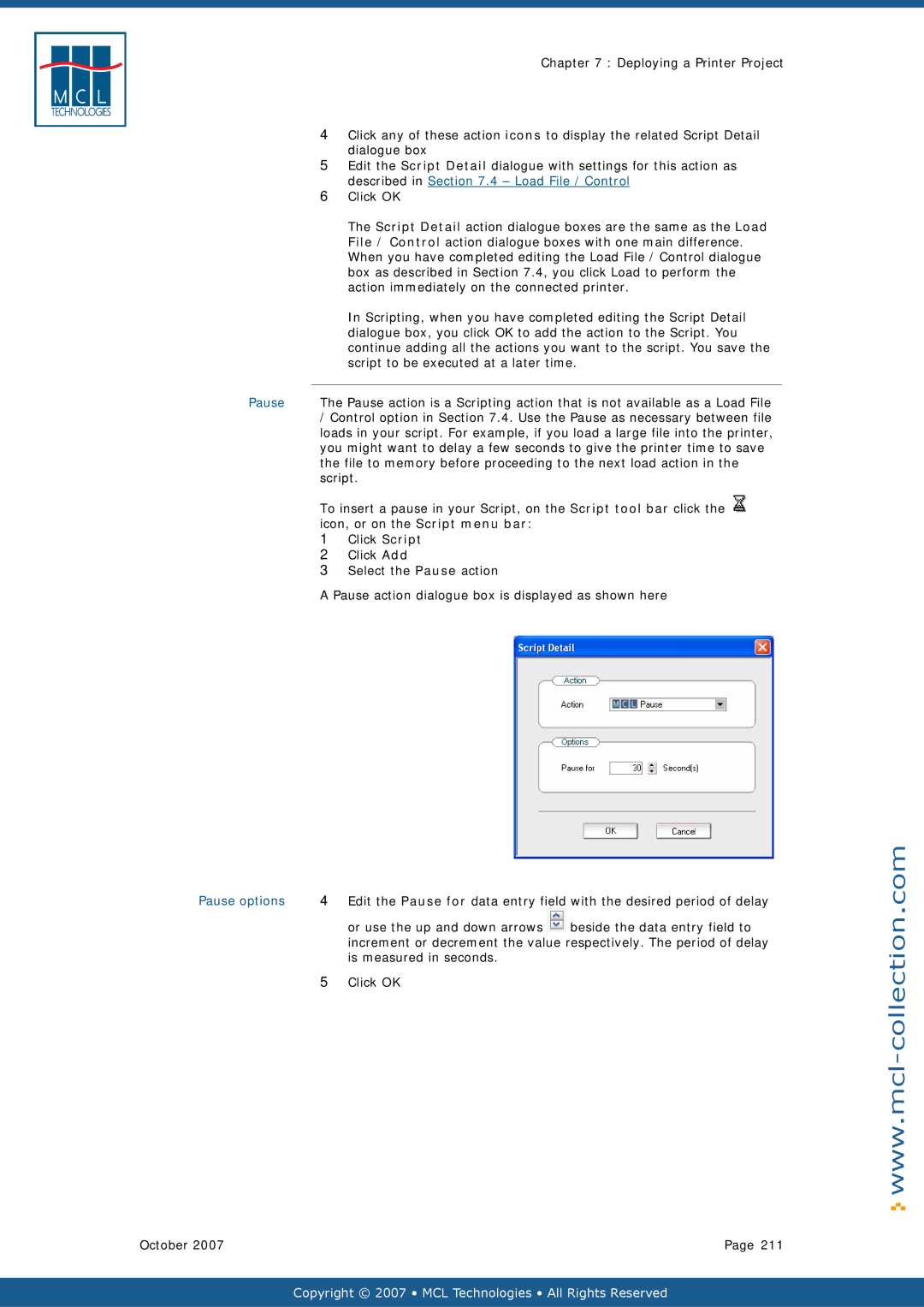 Datamax v1.1x user manual Described in .4 Load File / Control, Pause options 