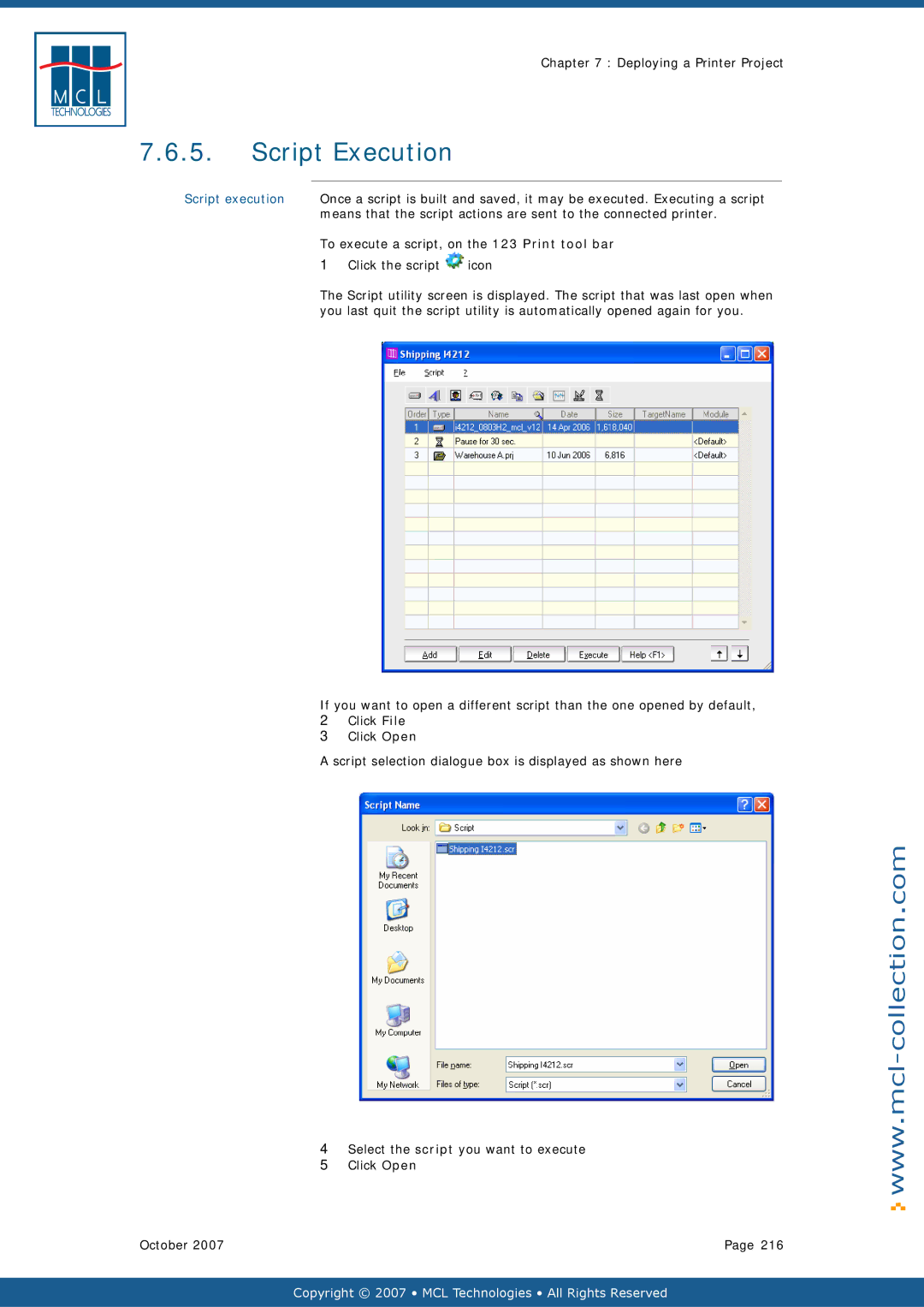 Datamax v1.1x user manual Script Execution, Script execution 