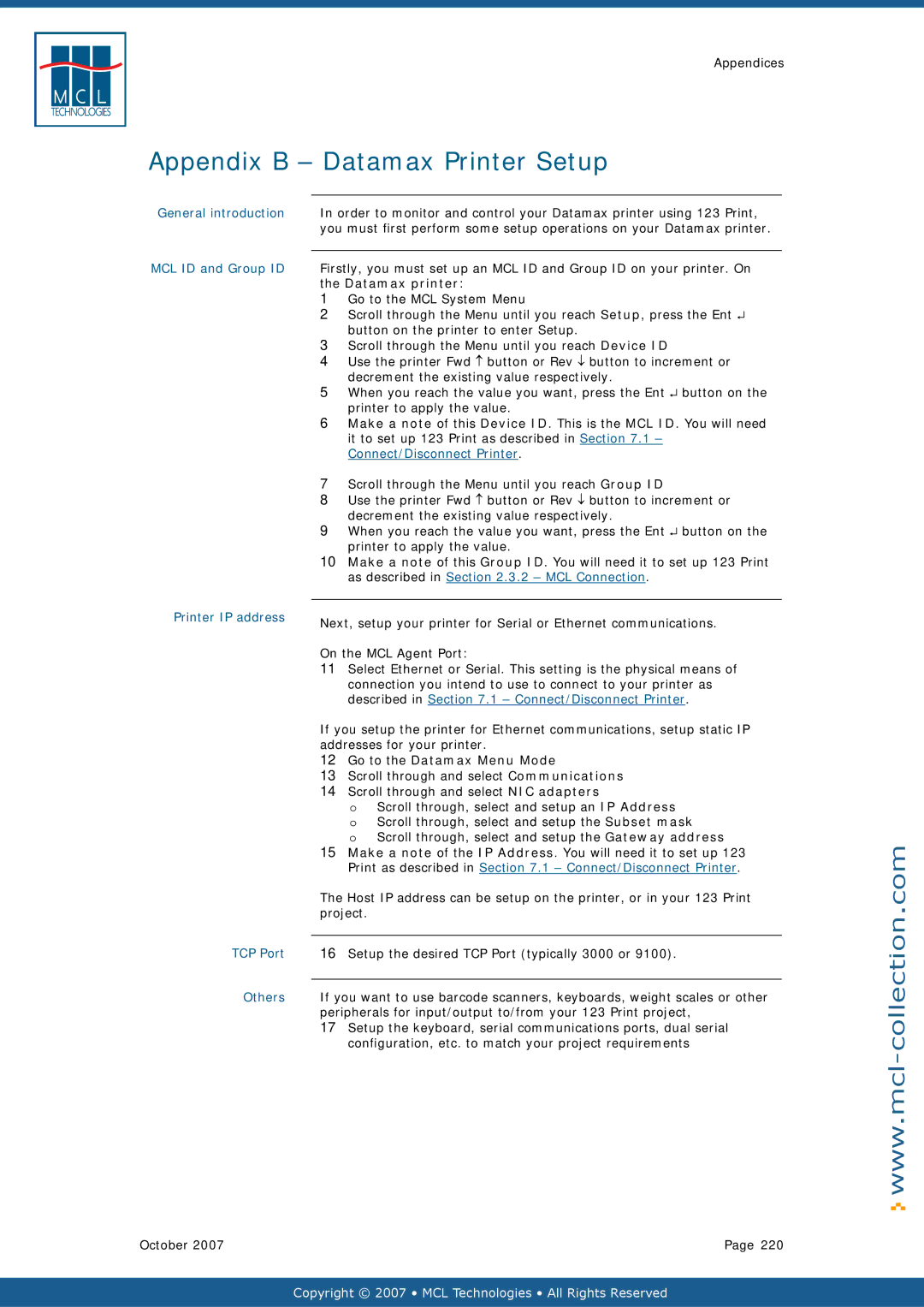 Datamax v1.1x user manual Appendix B Datamax Printer Setup, Go to the Datamax Menu Mode 