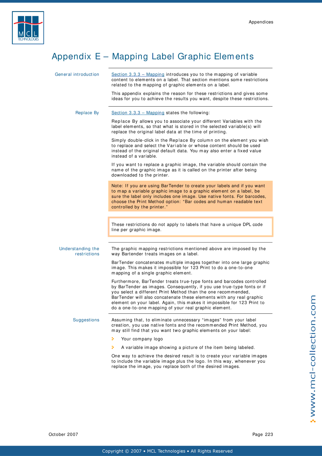 Datamax v1.1x Appendix E Mapping Label Graphic Elements, Replace By 3 Mapping states the following, Understanding 