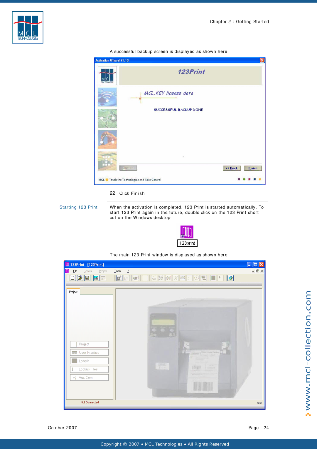 Datamax v1.1x user manual Cut on the Windows desktop, Main 123 Print window is displayed as shown here October 